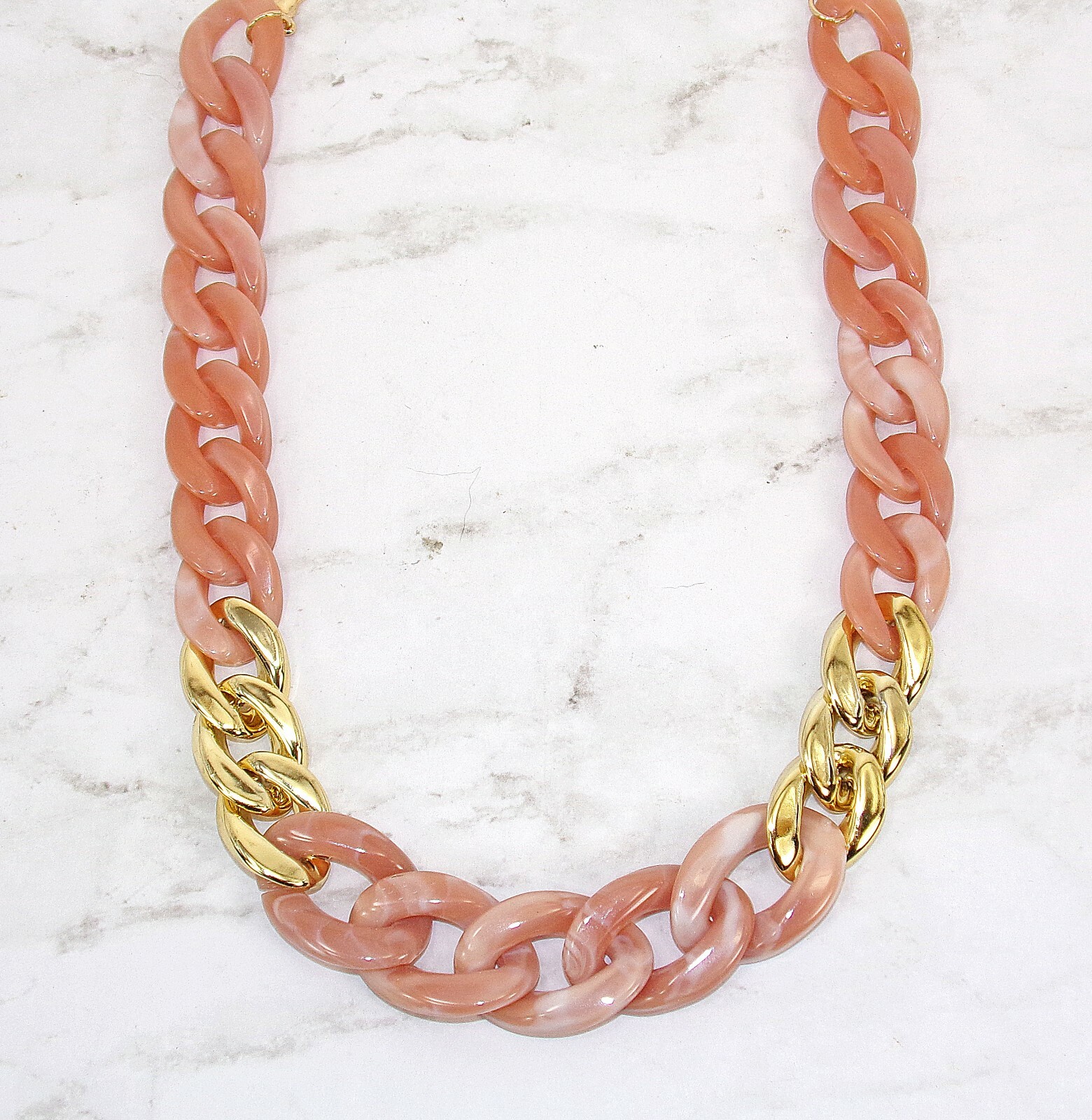 Pink and Gold Link Necklace with with large pink links and shiny gold links New
