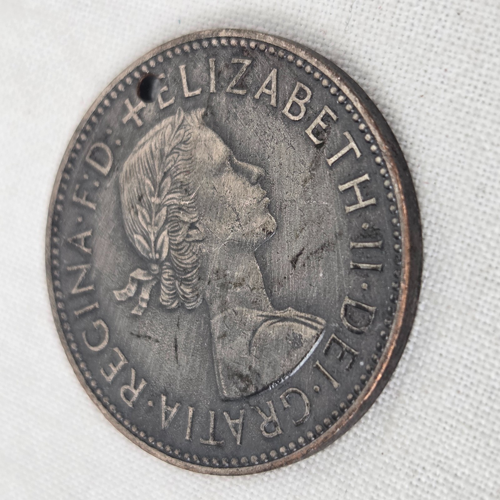 United Kingdom Coin Pendant Great Britain Half Penny Queen Elizabeth II Money