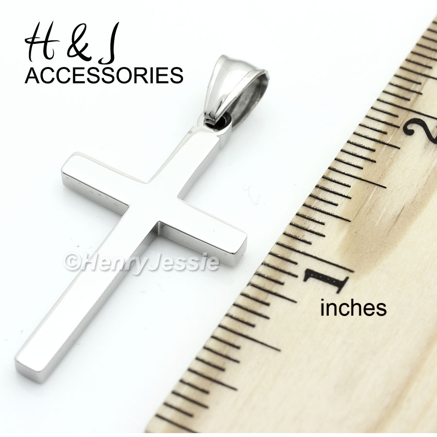 18″-36″MEN Stainless Steel 5mm Silver Cuban Curb Necklace Plain Cross Pendant*29