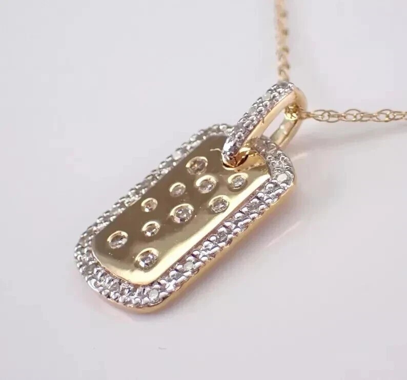 2Ct Round Cut Simulated Diamond Dog Tag Charm Pendant In 14K Yellow Gold Plated