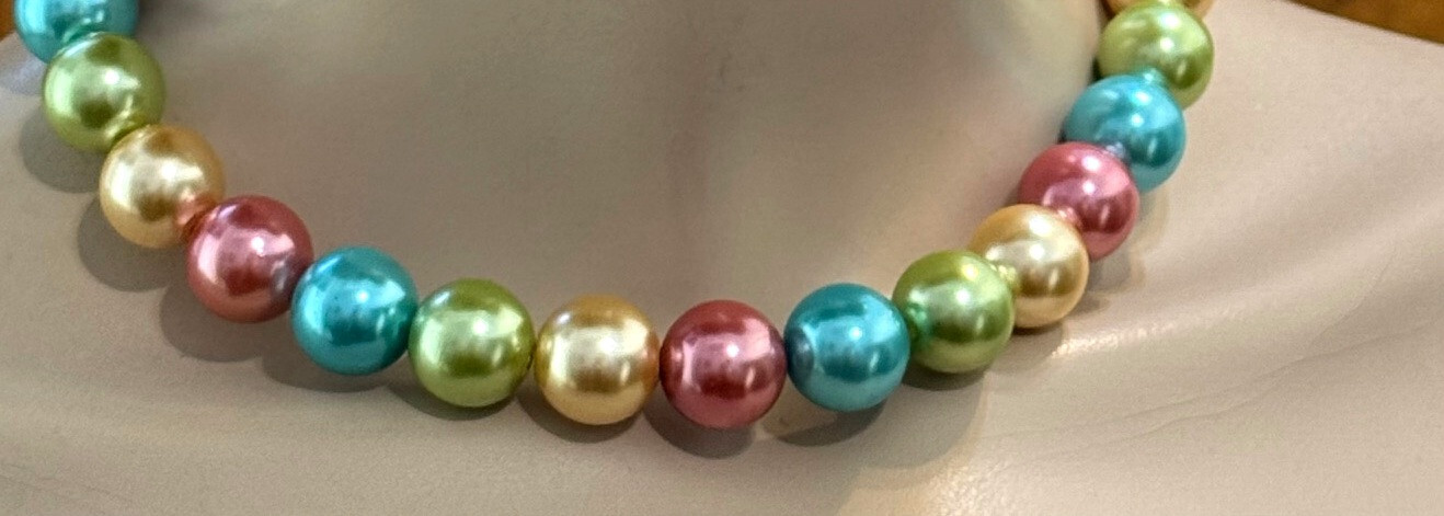 Pastel Color Glass Pearls Necklace/Earrings Set, Handmade in the USA