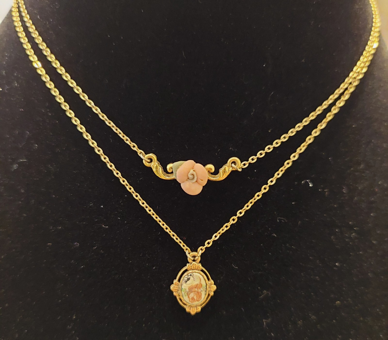 5 Gorgeous 1928 Brand Delicate Gold Tone Necklaces with various charms/looks