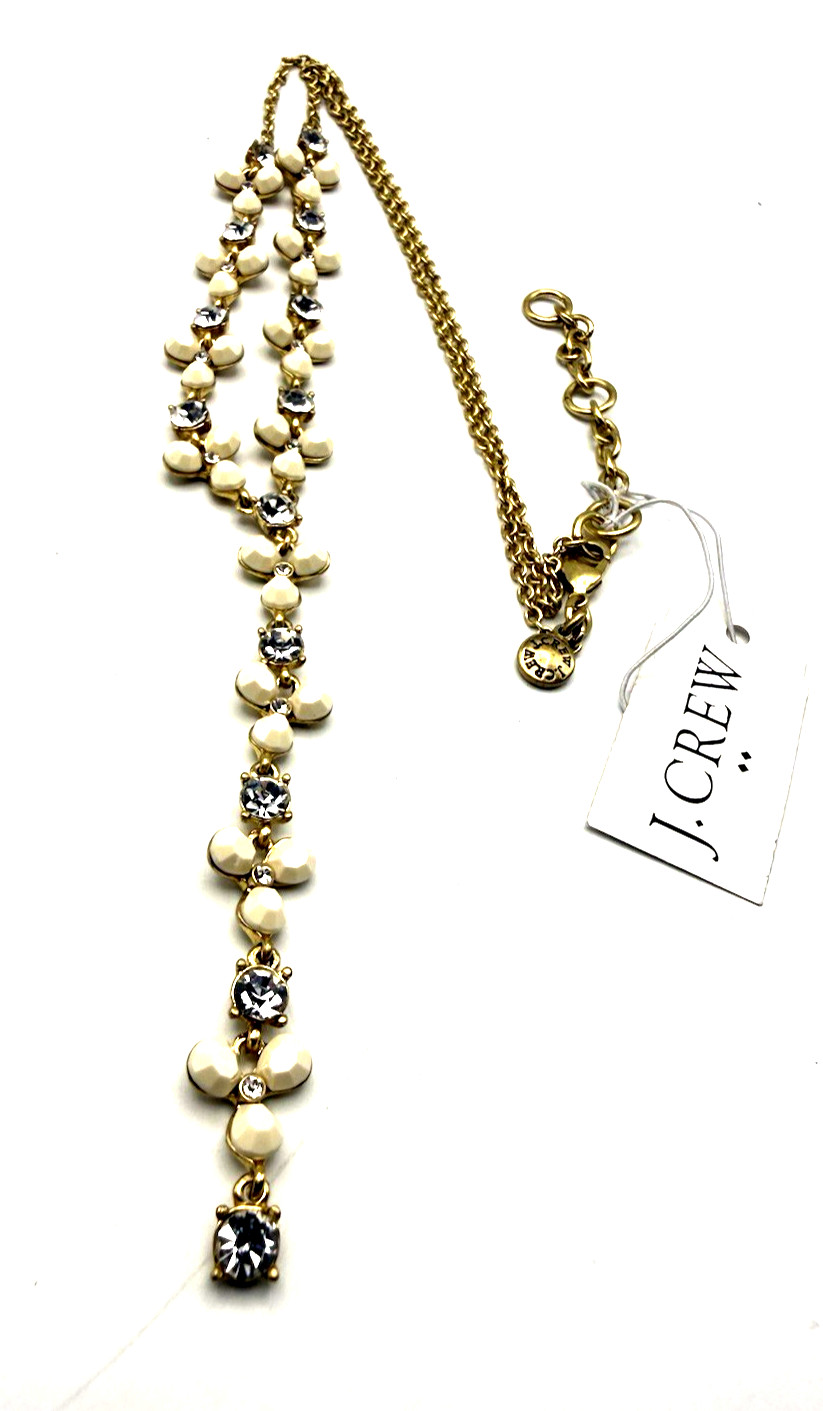 NWT J. Crew 25″ Crystal Clover Y Drop Necklace