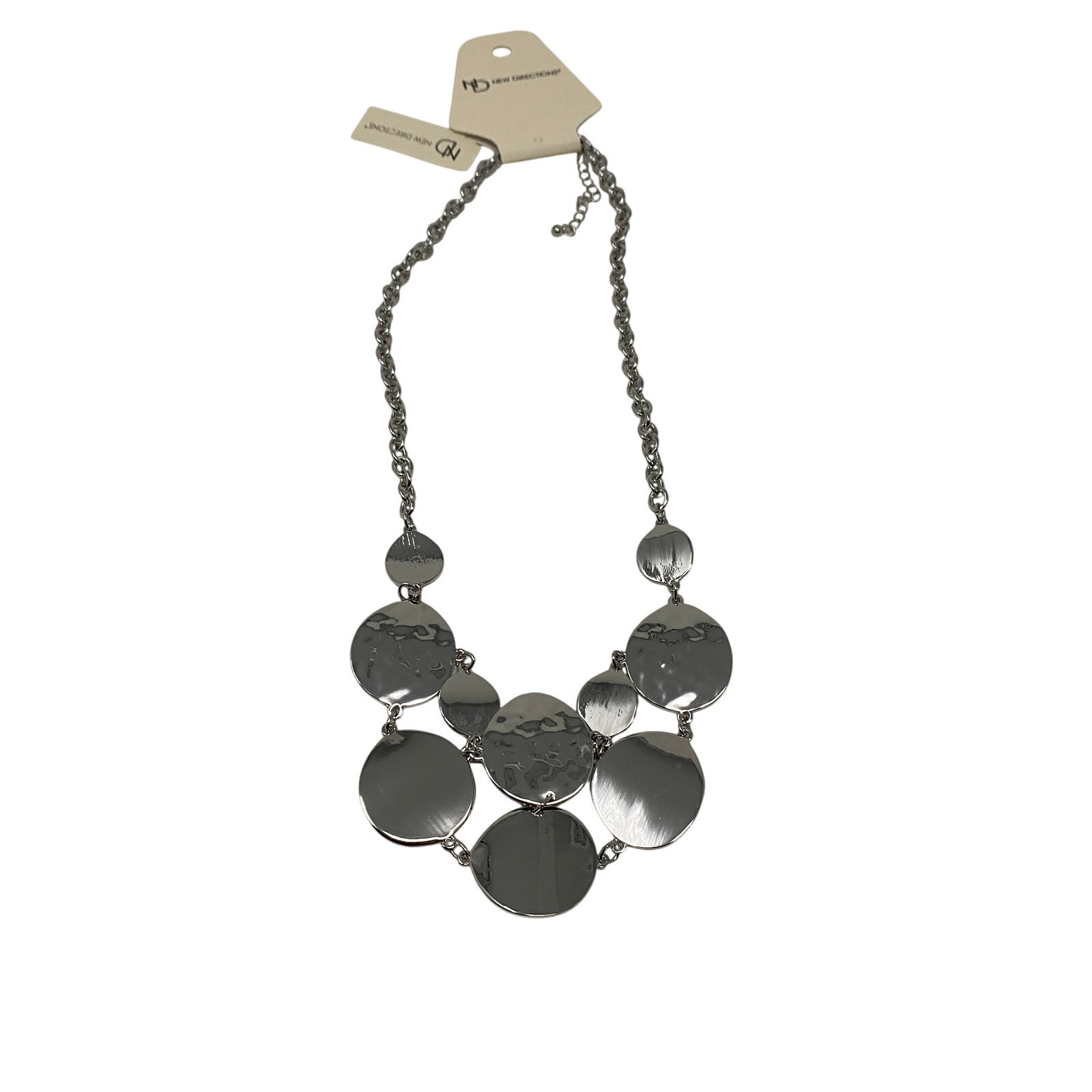 New Directions 20″ Necklace Polished & Hammered Discs Thick Rolo Chain NWT
