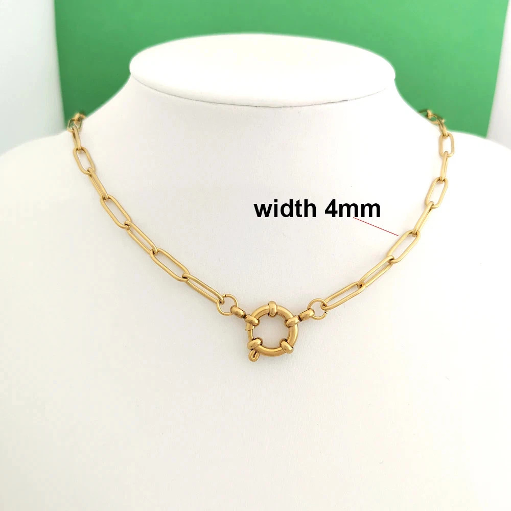 Sailor Clasp Necklace Paperclip Chain Stainless Steel Gold Color Women Jewelry