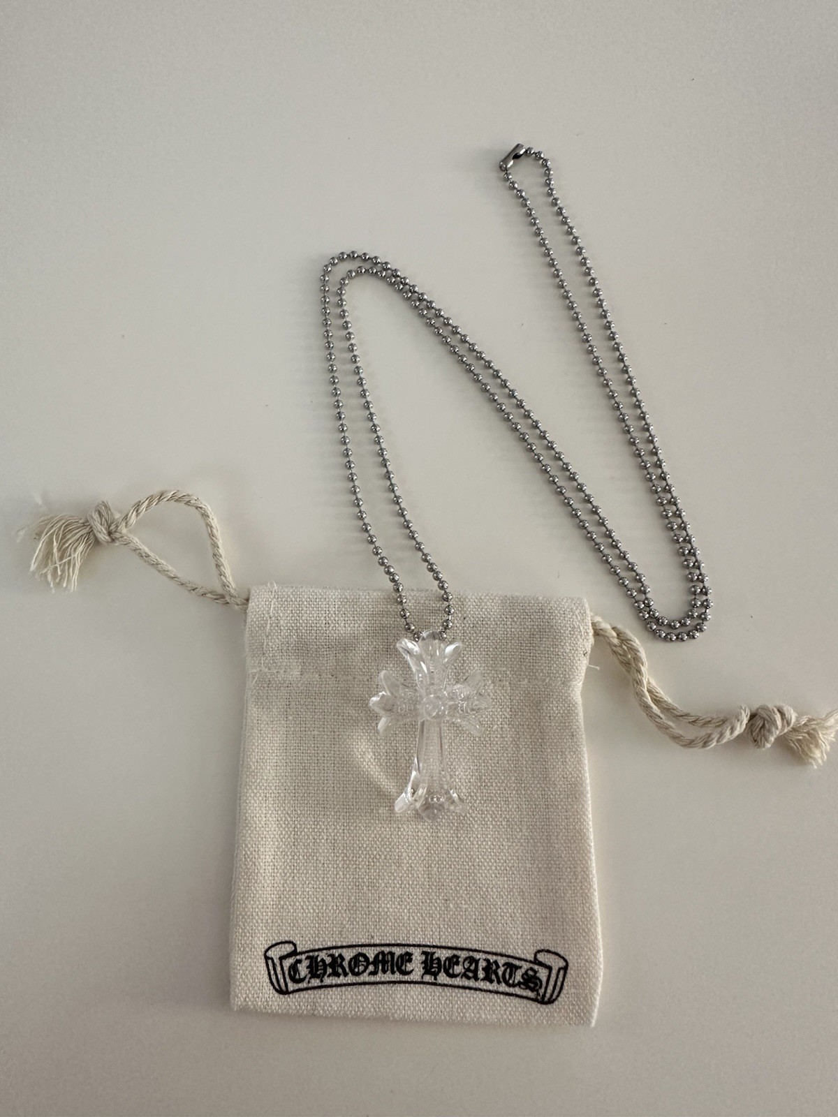 CH Chrome Tokyo 20th Clear Transparent Cross Rubber Necklace With Dust Bag
