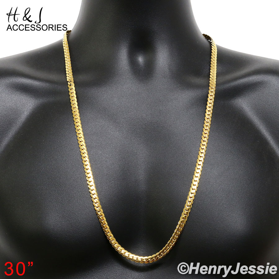 18-40″MEN 316L Stainless Steel 6mm Gold Plated Miami Cuban Curb Necklace*155