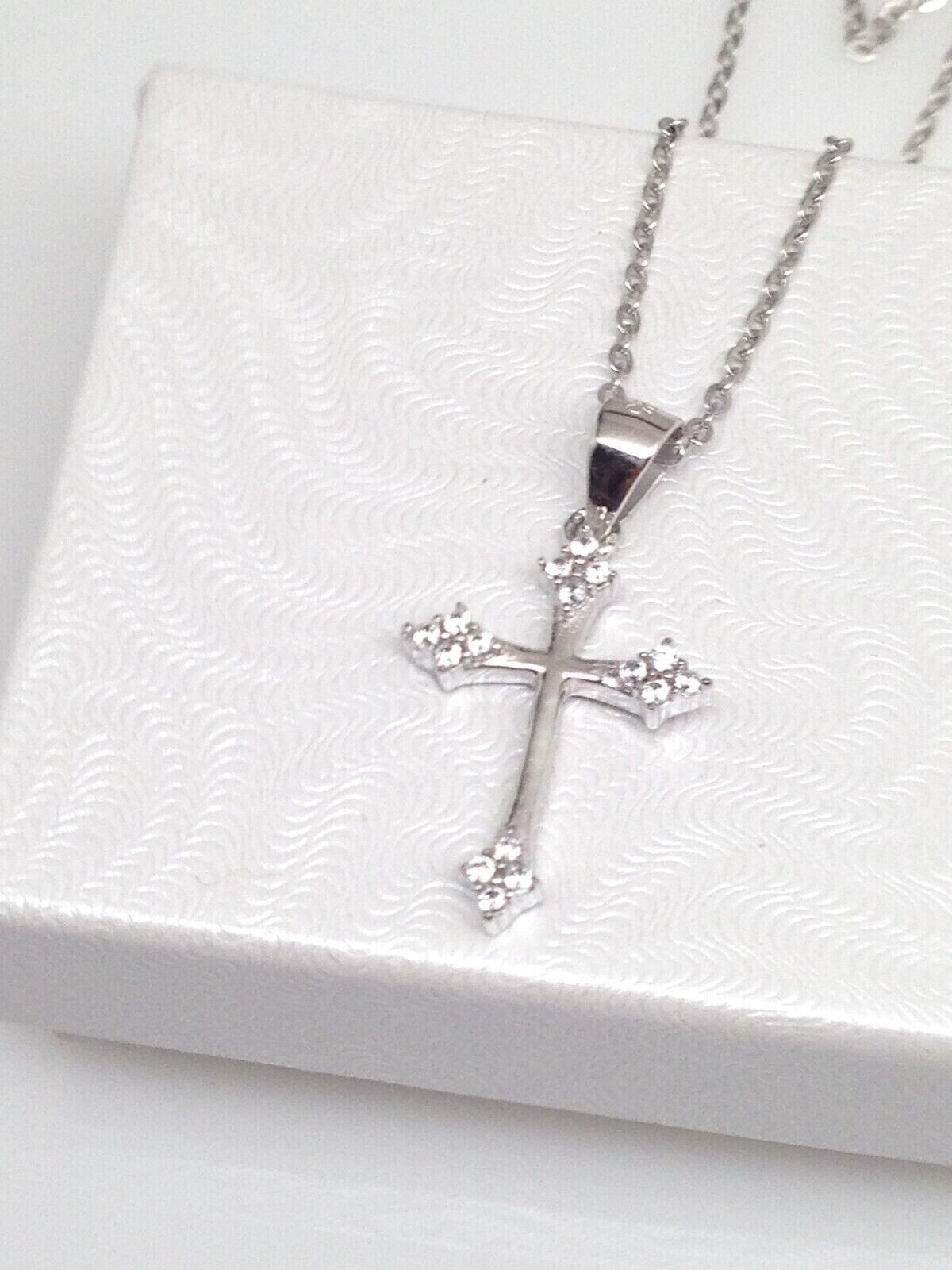 Small Cz Cross Necklace 925 Sterling Silver Tiny Pendant Womens 17mm(0.67″) 18″