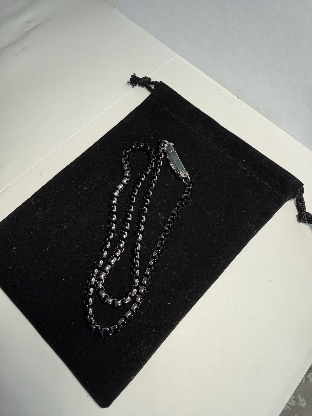 Black Metal Curb Link Chain Necklace, Chain Style, Box Clasp, No Stone