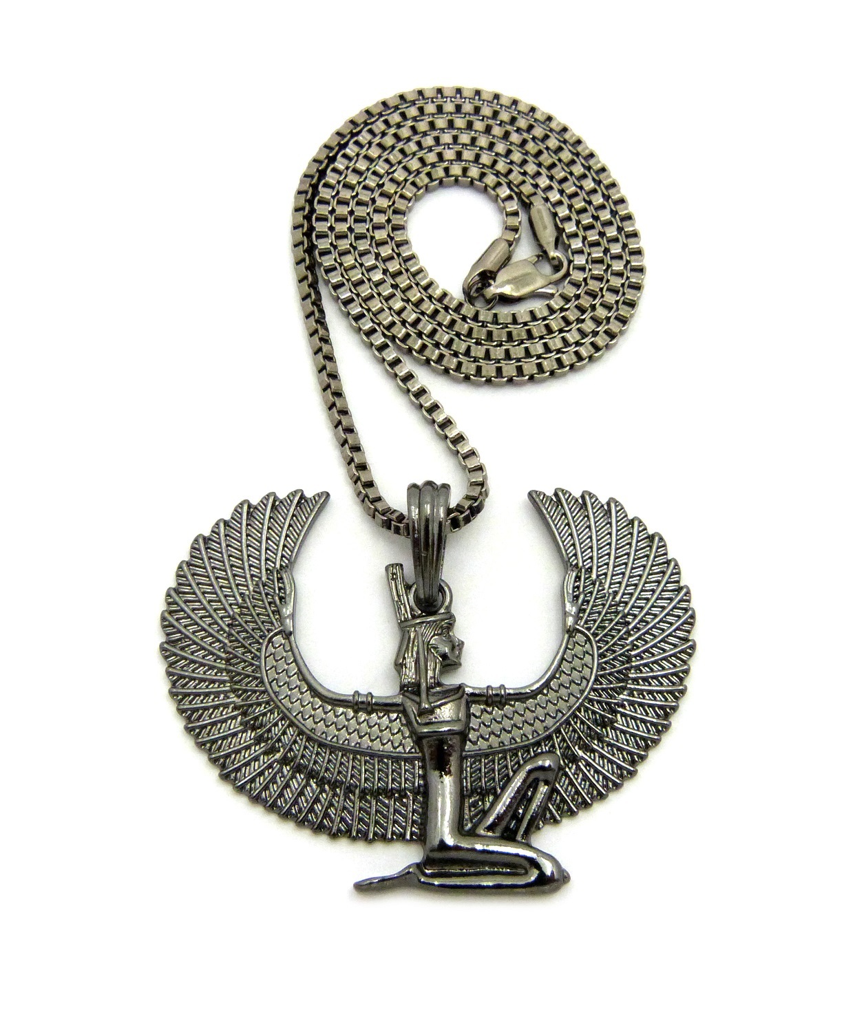 Hematite Egyptian Goddess Maat Pendant 24″ Various Chain Hip Hop Necklace XYP3HE