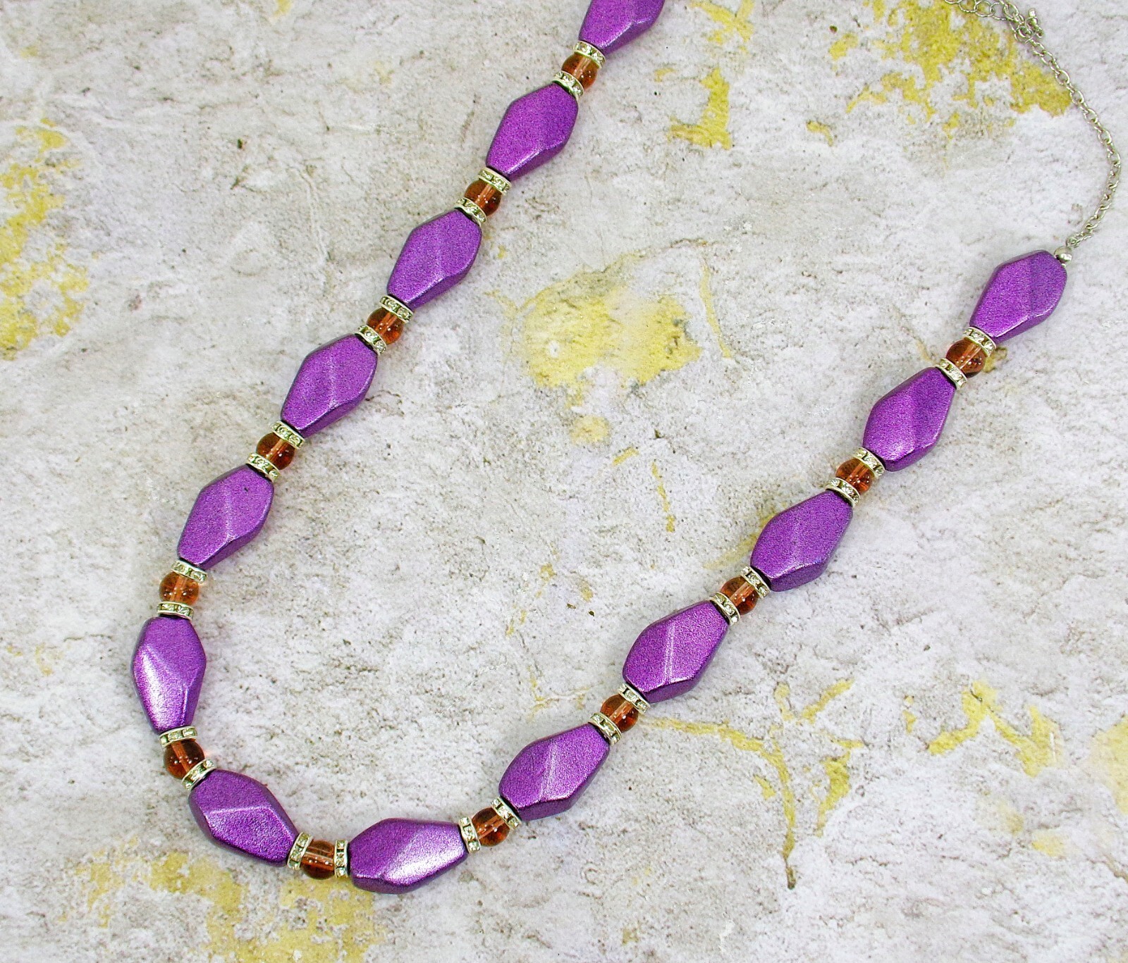 Purple bead necklace with small glass beads and crystal spacer beads NEW