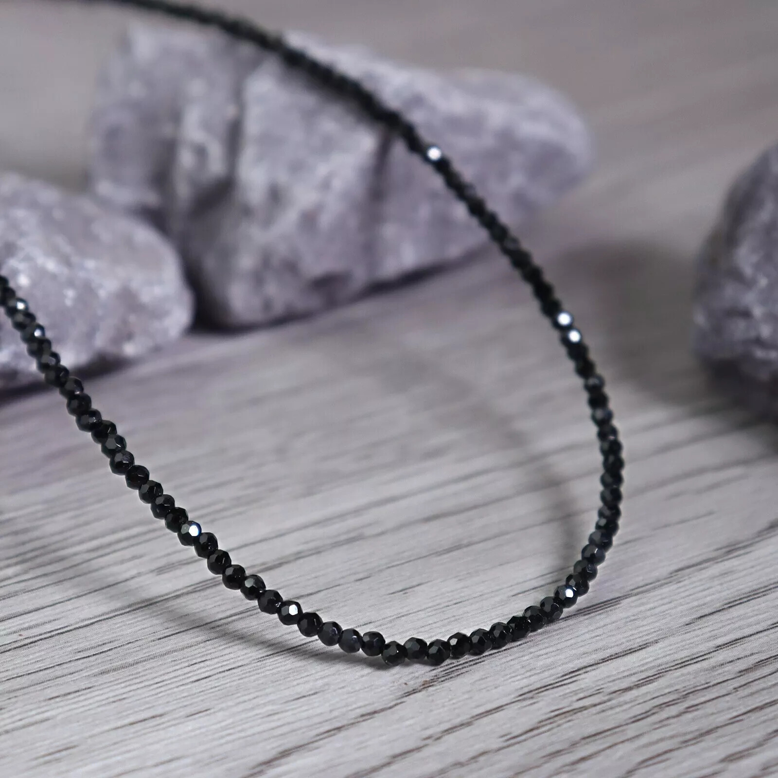 Black Spinel 3mm Beaded Choker Healing Minimalist Women Crystal Necklace