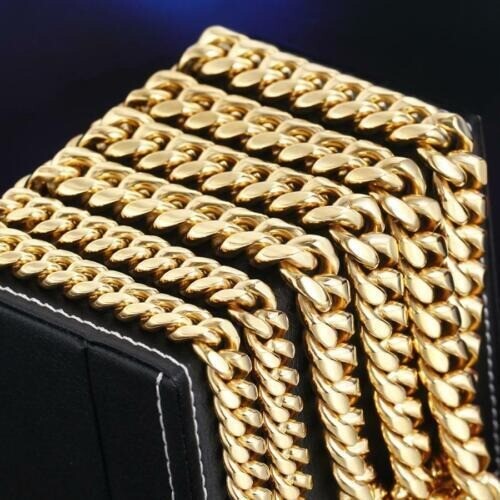 24inch Heavy Miami Cuban Link Chain Solid 14K Gold Plated Hip Hop Men’s Bracelet