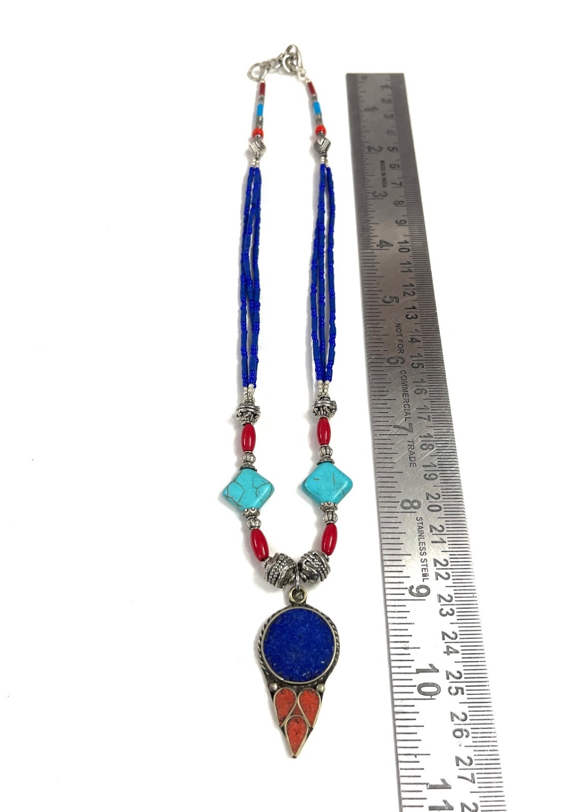 Lapis Turquoise Coral Gemstone Tibetan Traditional Necklace Jewelry, 18 Inc Adjs