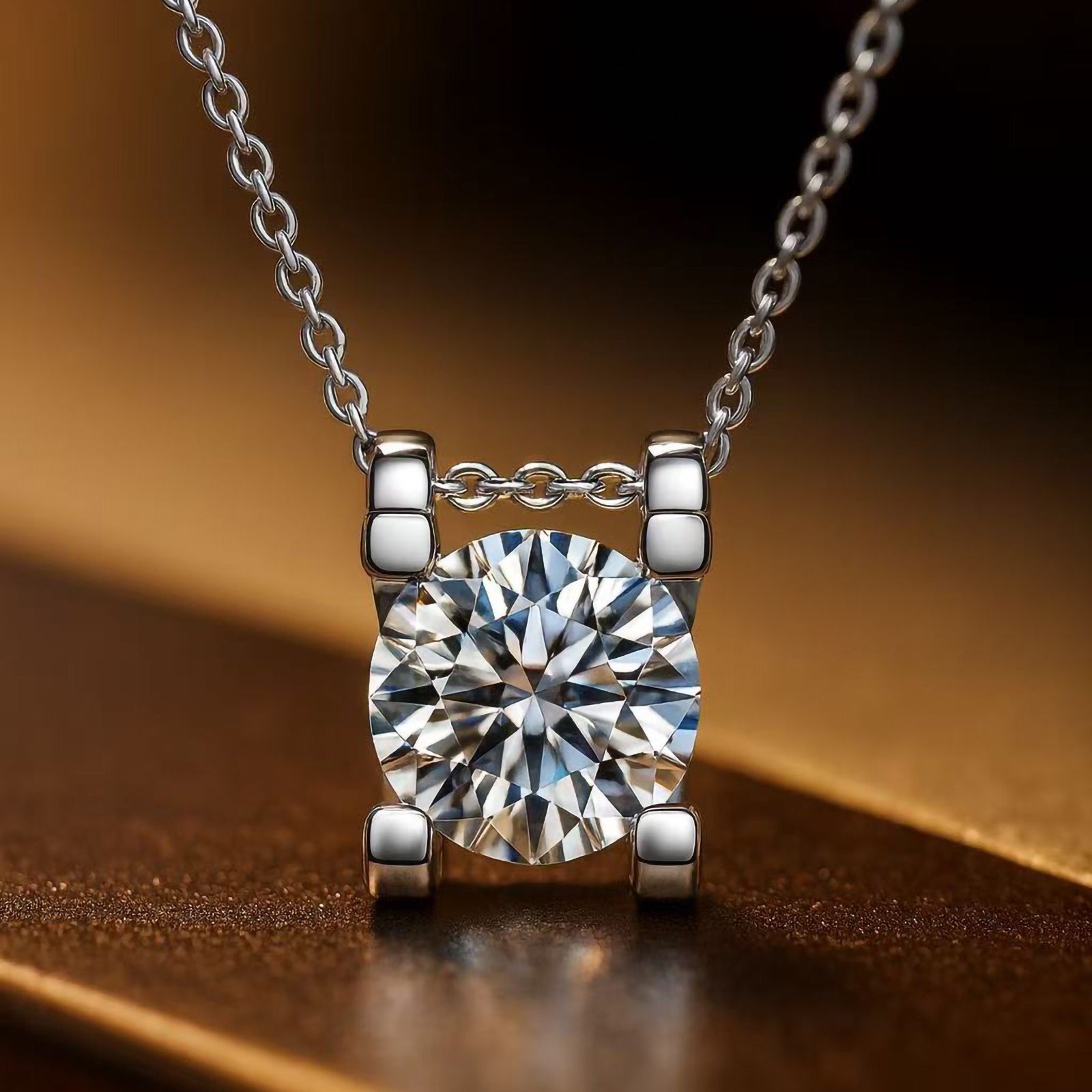 Women Necklace 14k White Gold Plated Cubic Zirconia Cubic Pendant Necklace
