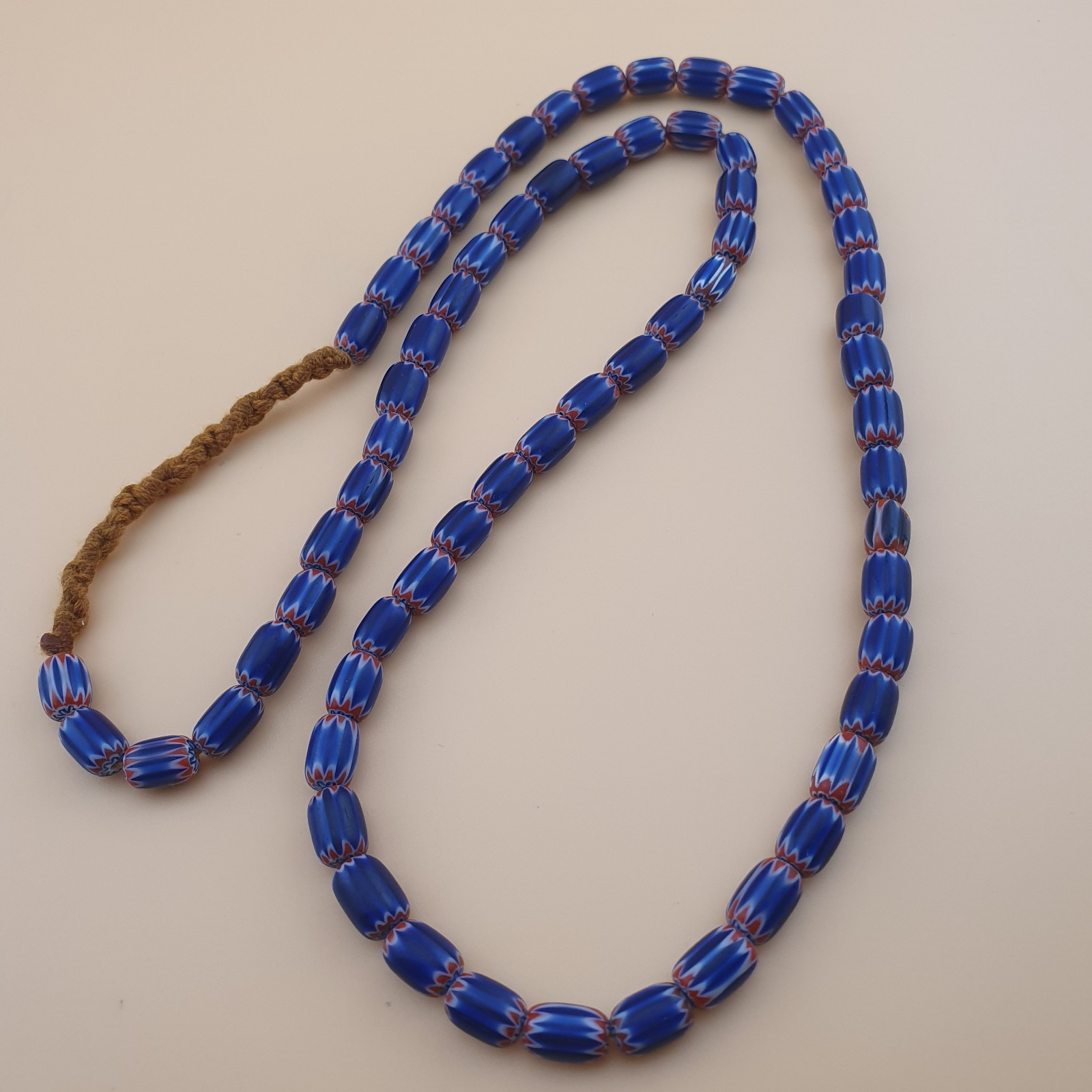 Tiny Blue Venetian Style Chevron Beaded Necklace