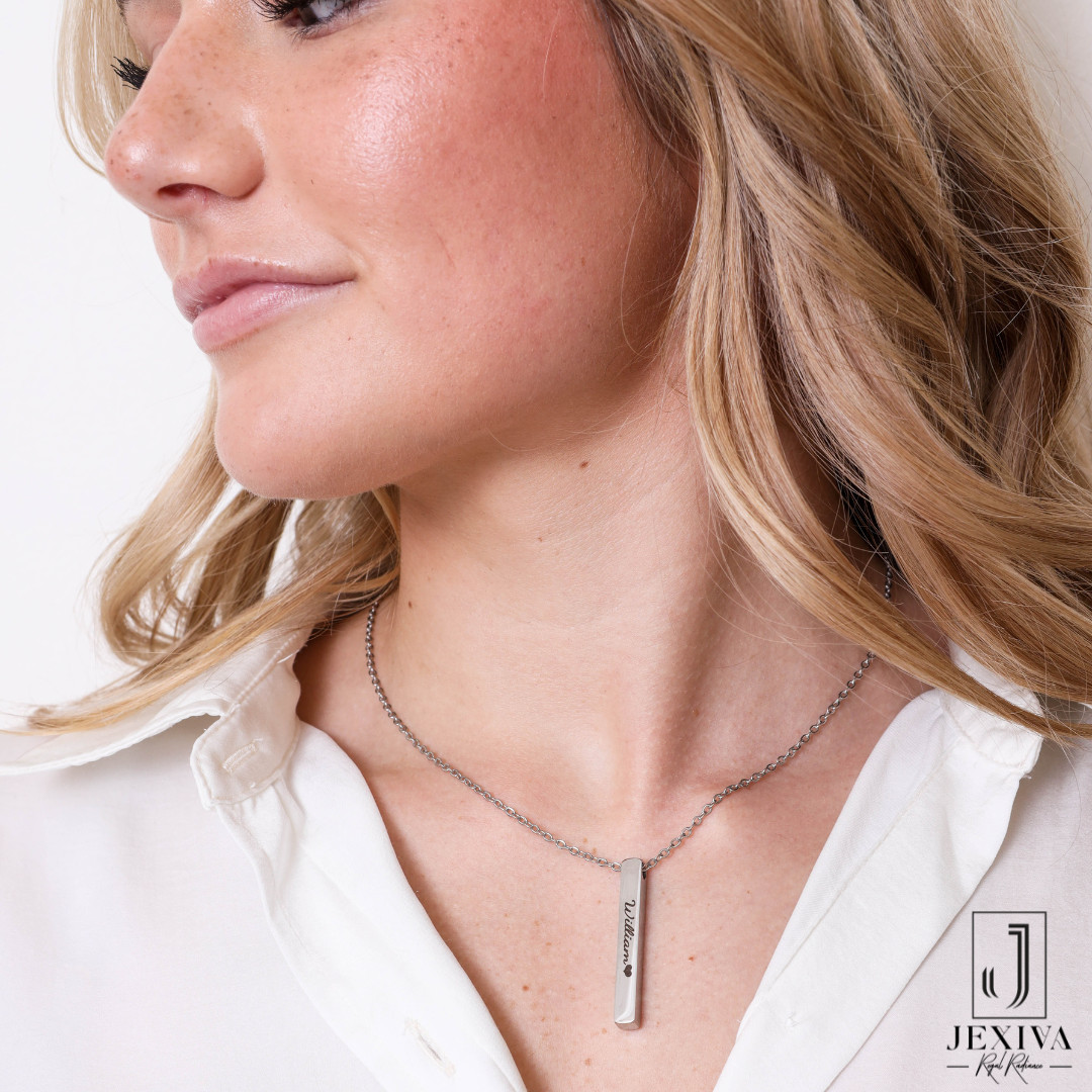 Personalized Name Engraved Bar Necklace for Women/Men