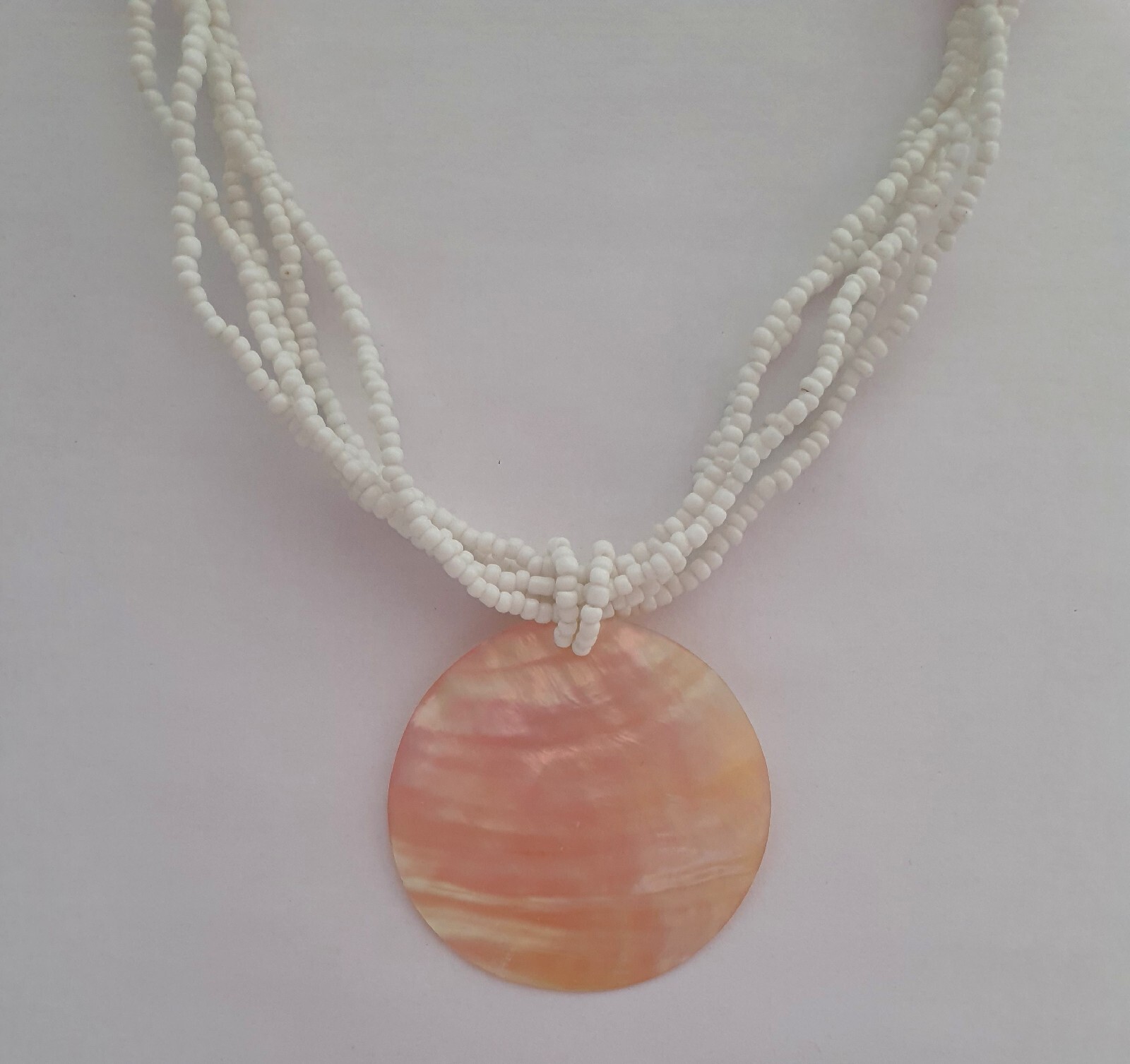 Artisan Mother of Pearl MOP Shell Seed Bead None Metal necklace