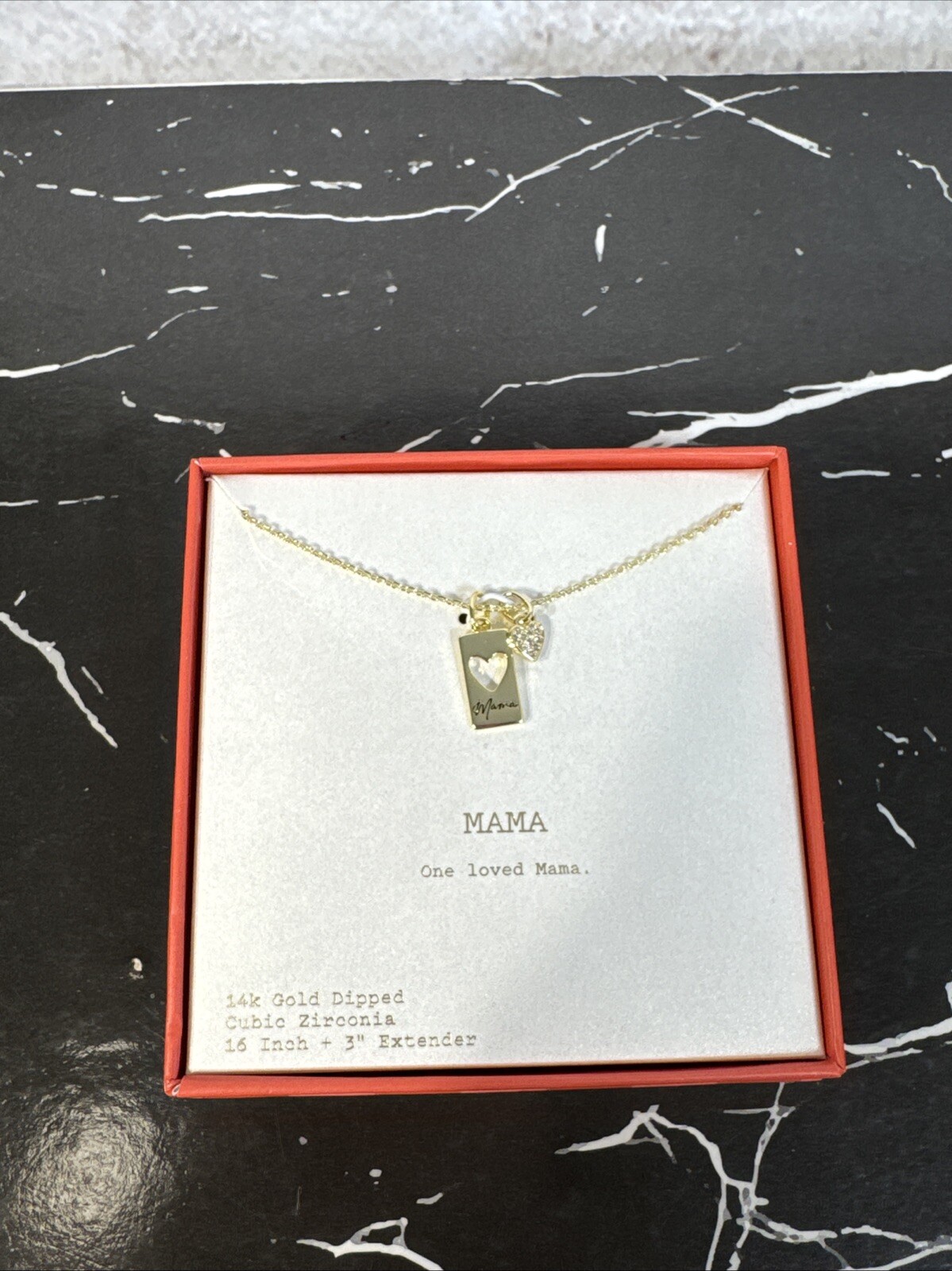 14 Gold Dipped “mamá” Cubic Zirconia Heart Tag Pendant Necklce- A New Day Go