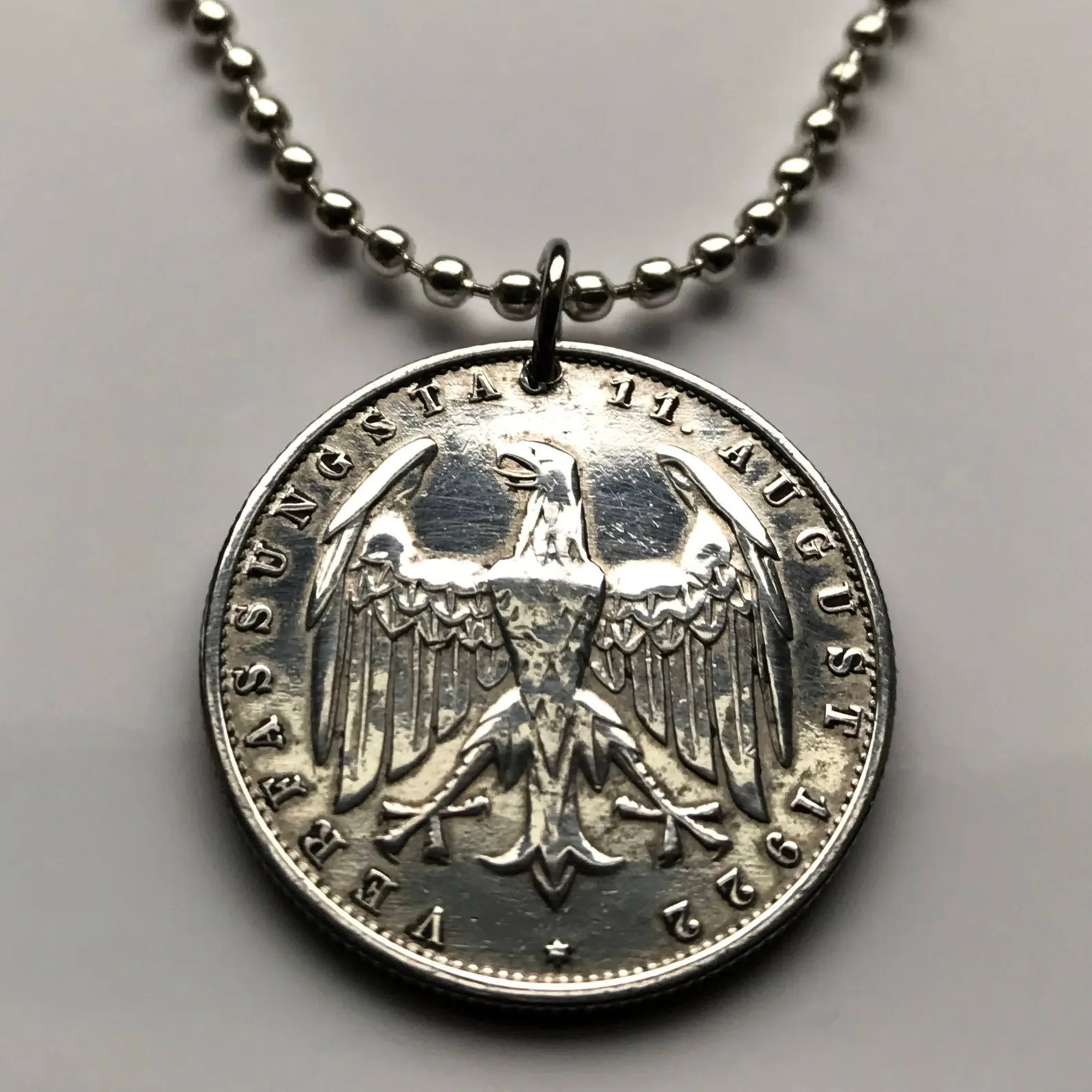 1922 Germany Deutschland 3 Mark coin pendant German eagle Weimar Berlin n002174