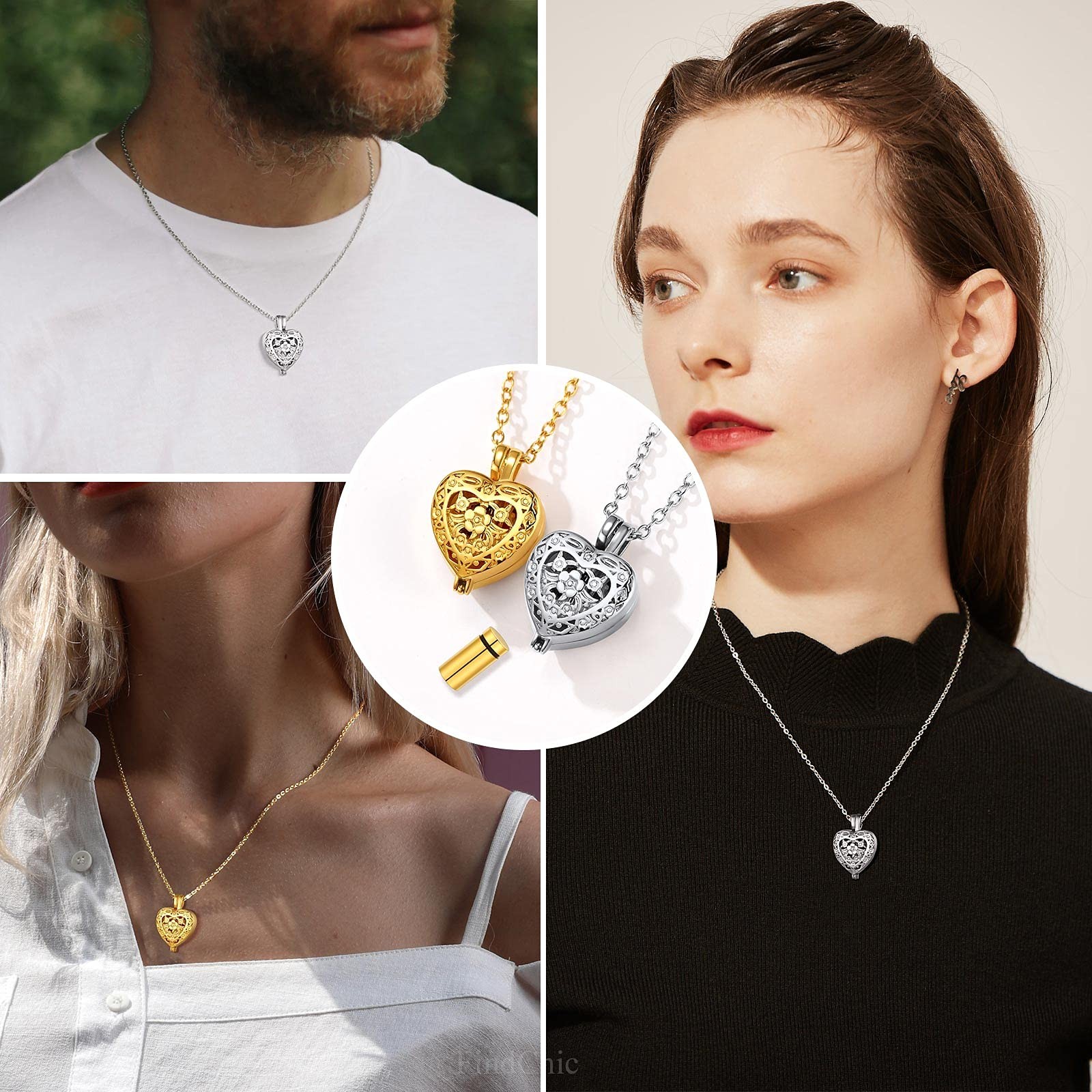 Vintage Urn Necklaces for Ashes Heart Locket that Hold Hairs Human Ash 18K Go…