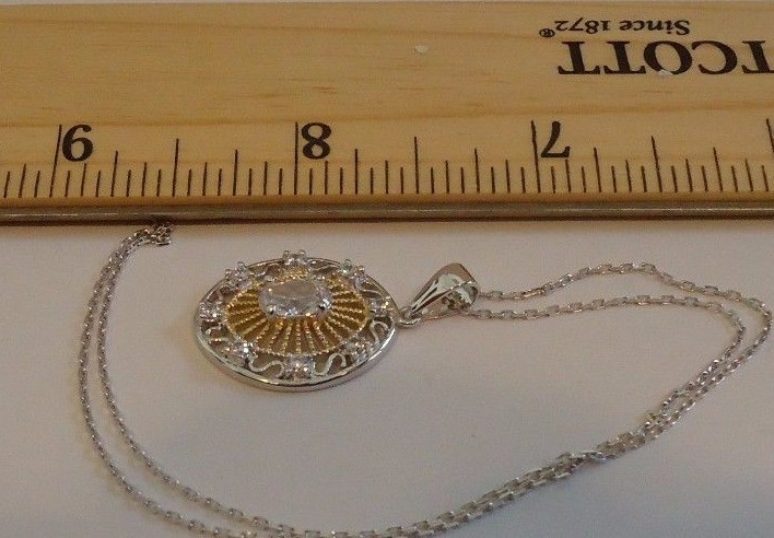 TWO TONE NECKLACE PENDANT W/ 1 CT LAB CREATED DIAMONDS 925 STERLING SILVER