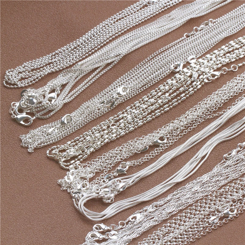 1pc 925 Sterling Silver 16-30″” Rolo Bead Figaro Chain Necklace