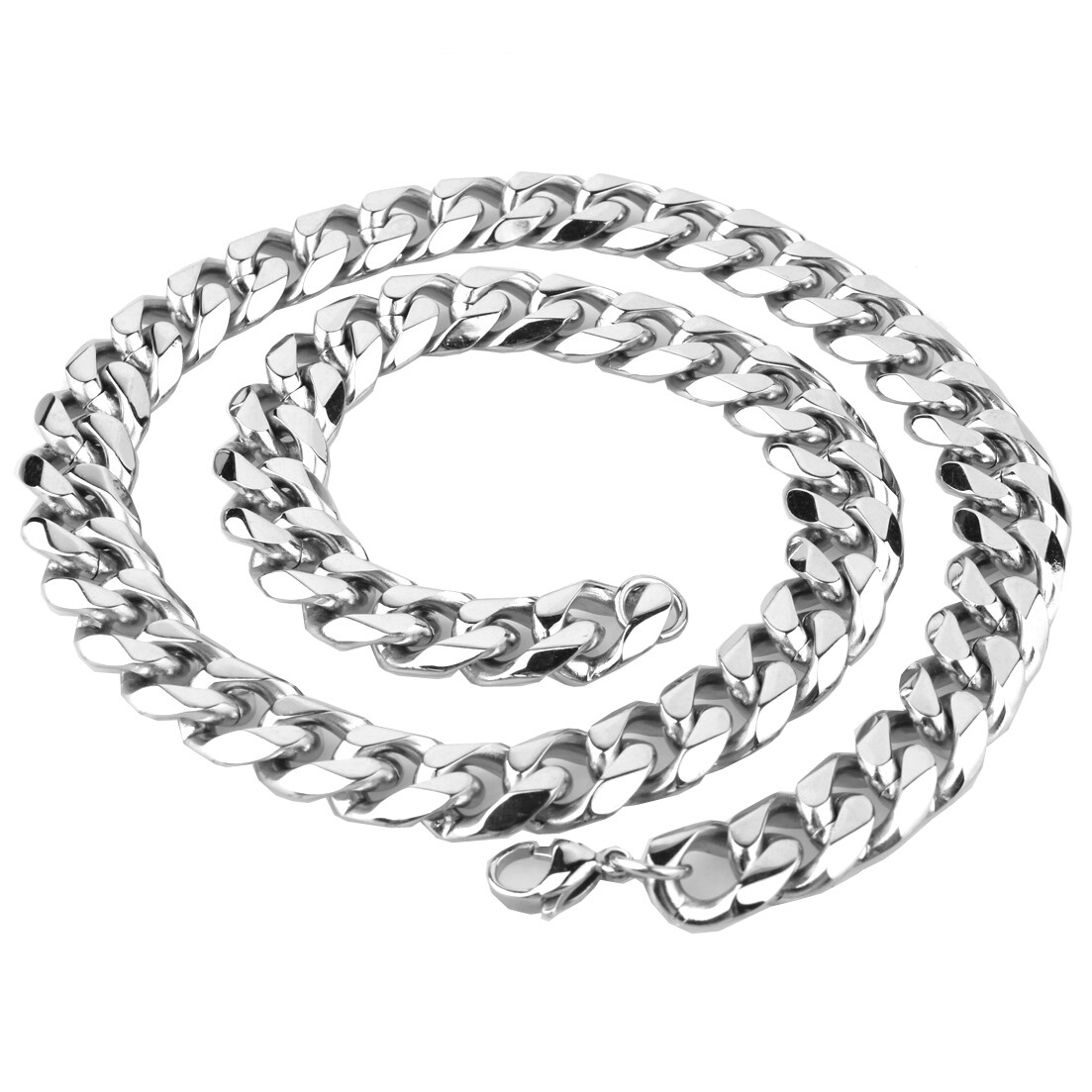 8/10/12/15/17/19mm Stainless Steel Silver Chain Cuban Curb Womens Mens Necklace