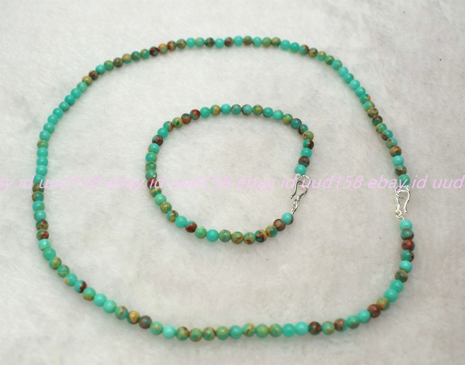 Natural Small 4mm Multicolor Shoushan Jasper Gemstone Necklace Bracelet 18/7.5in
