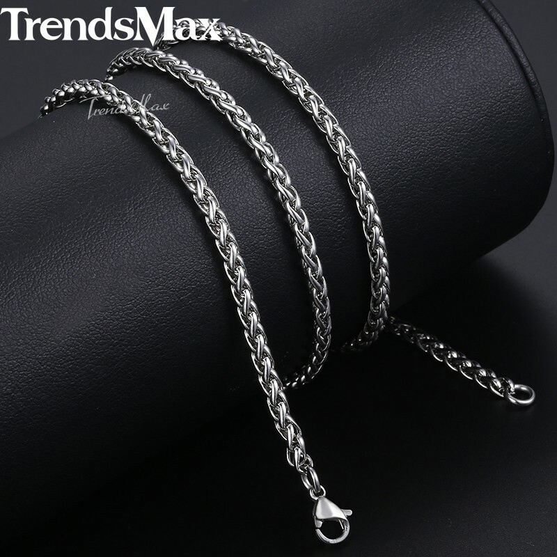 USA Stock 4mm 26″ Braided Wheat Chain 316L Stainless Steel Men Women Necklace