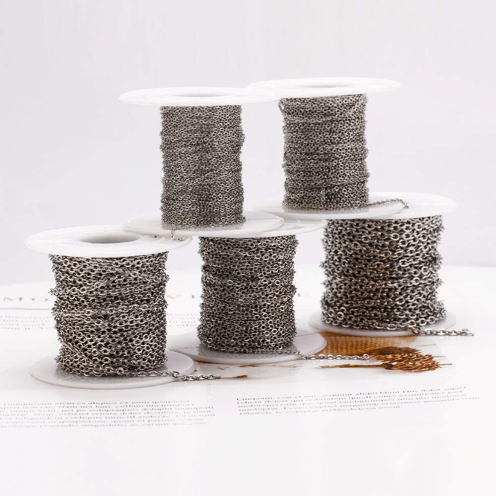 33 Feet Stainless Steel Flat Cable Chains Link Spool Bulk With 20 Lobster Clasps