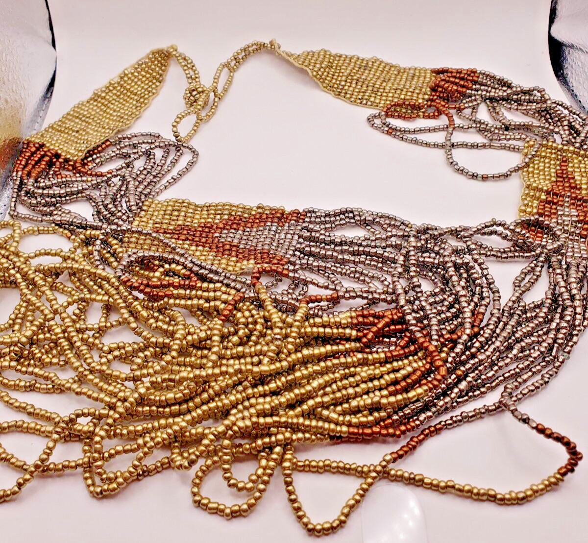 South Western Style Seed Bead Multi Strand None Metal Tribal Ethnic Necklace