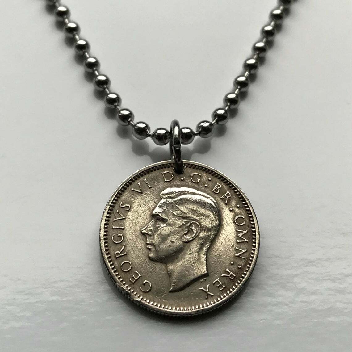 1949 United Kingdom 6 Pence coin pendant initial G R London Manchester n002135