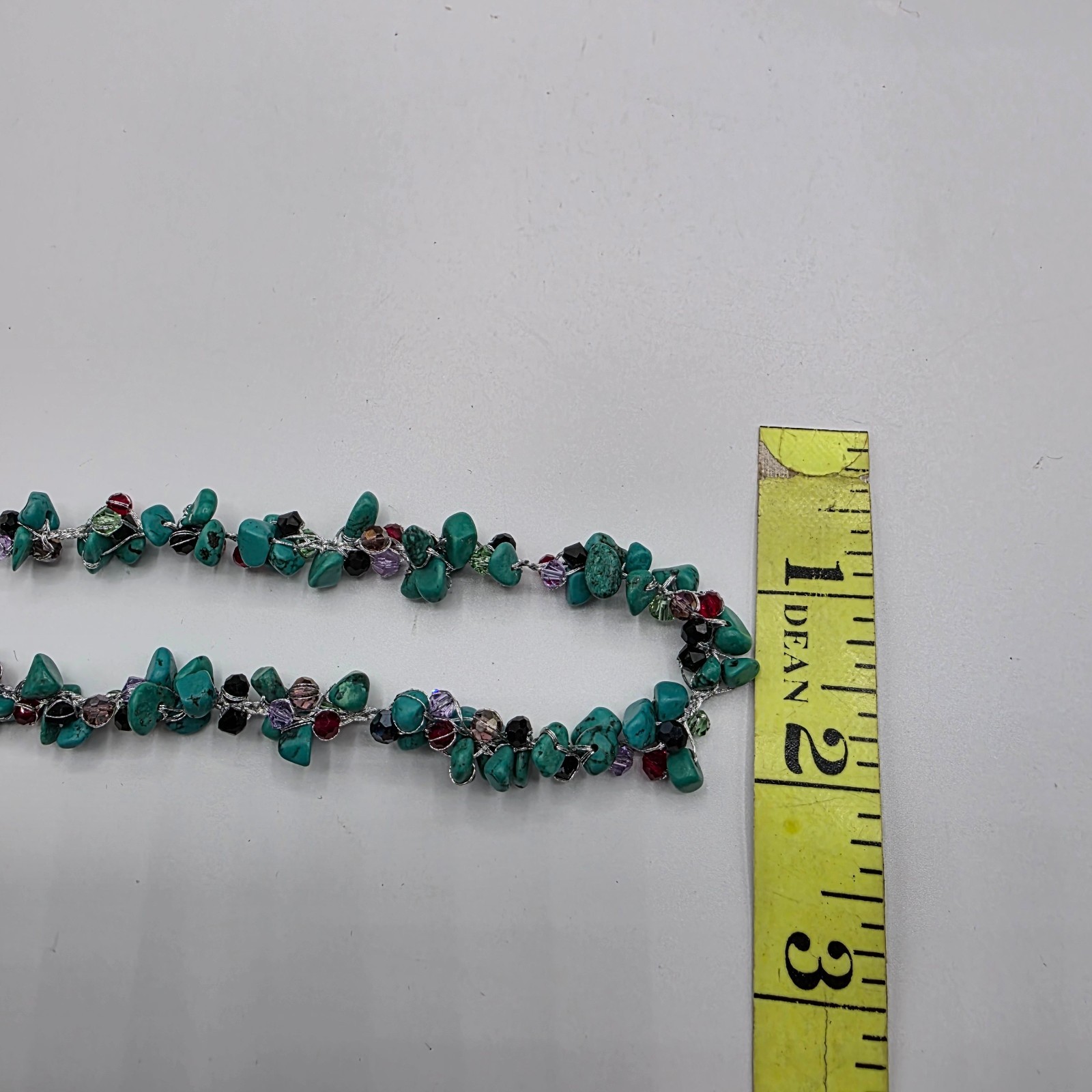 Womens Silver Tone Chain Turquoise Stone Multicolor Beads Summer Tropical 16″