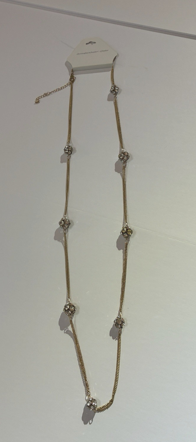 Long Gold Chain Necklace With Rhinestone Balls 36″ – 40″ Multi facet sparkle
