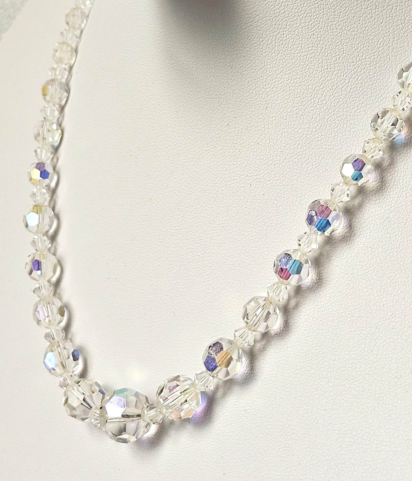 Vintage Aurora Borealis Crystal Choker Necklace with a AB Rhinestone Clasp 46cm