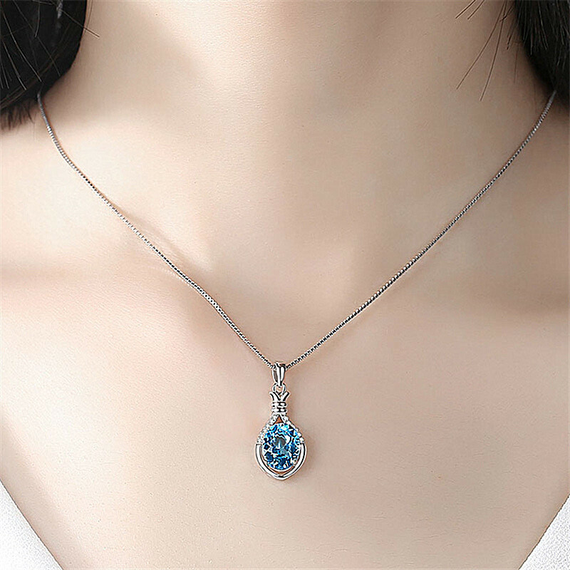 Stunning Blue Topaz 18K Rose / White Gold Filled Vase Pendant Necklace