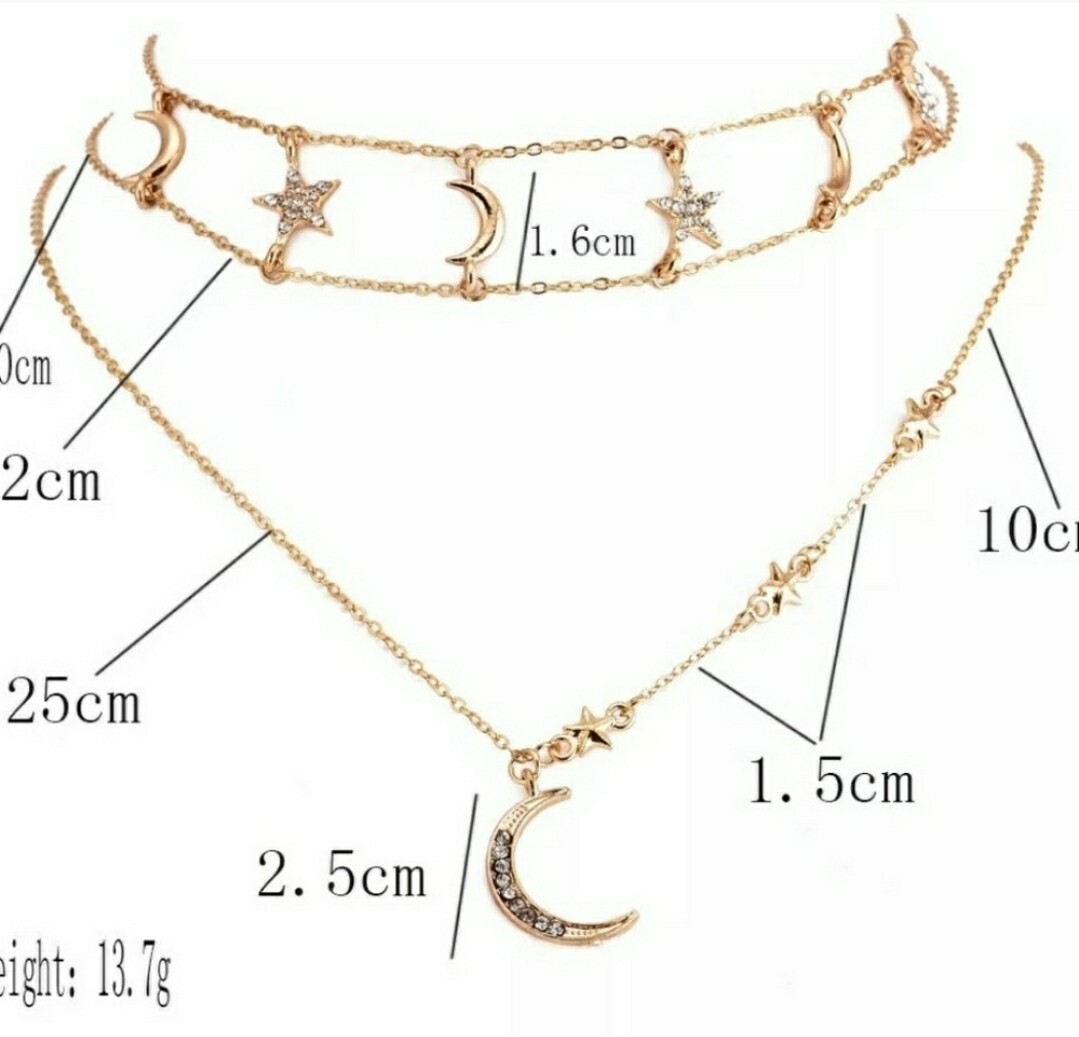 Multilayer Moon Stars Necklace Gold Color Chocker Sexy Fashion