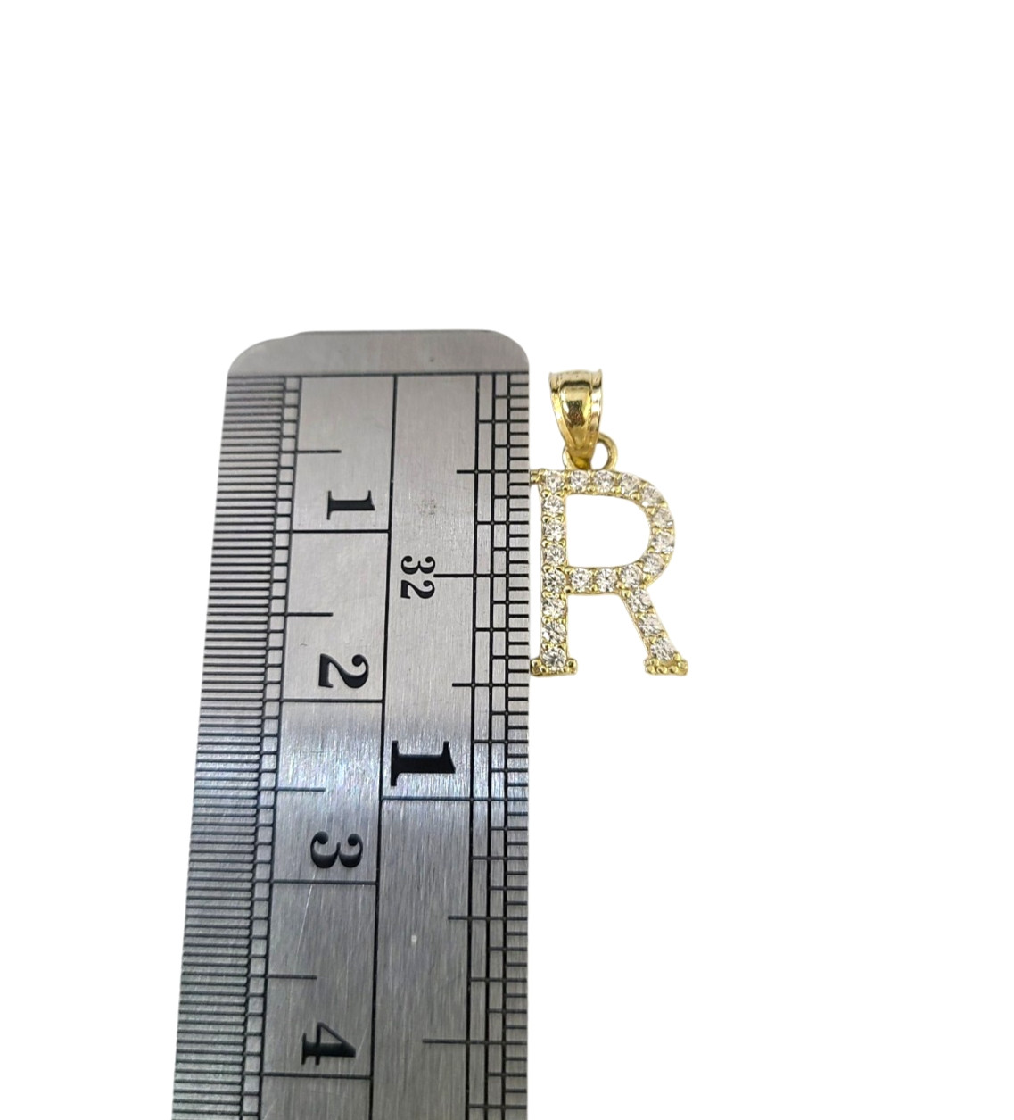 10K Gold Solid Franco Chain R Initial CZ Stone Pendant Set 1mm 16 18 20 22 Women