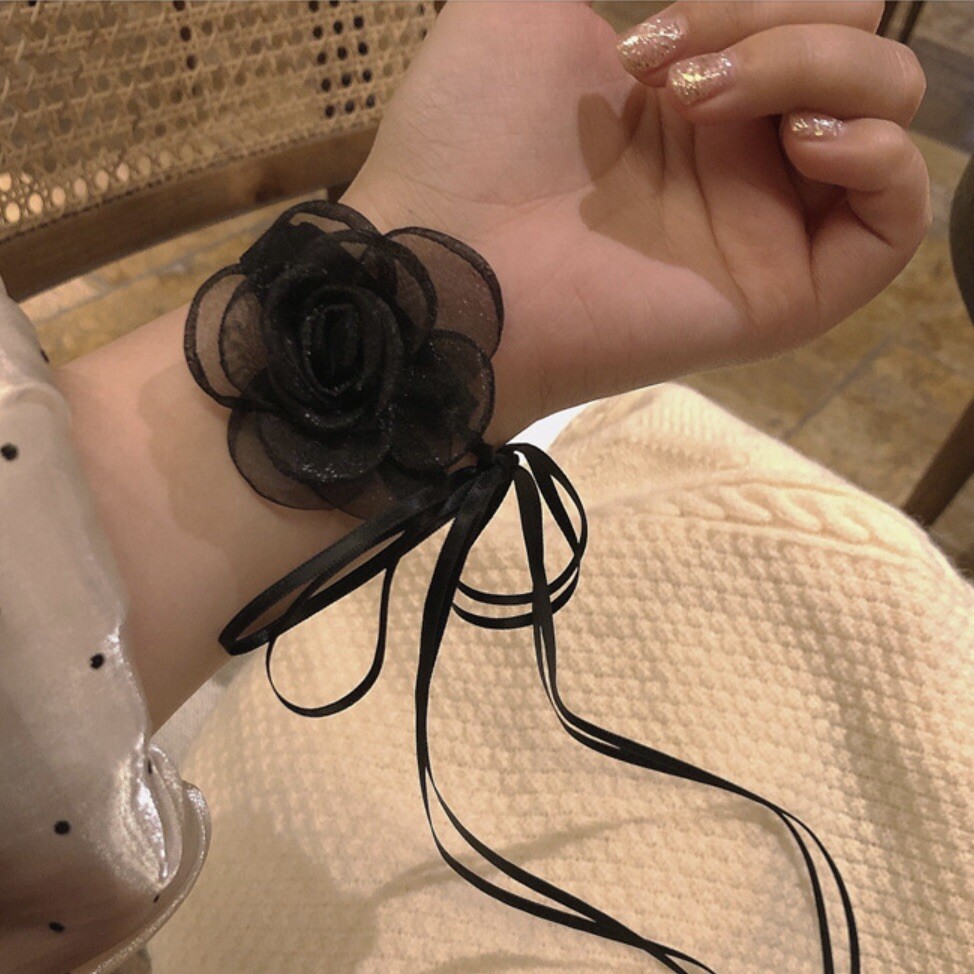 Black Camellia Flower Choker Necklace Velvet Chain Women Jewelry New