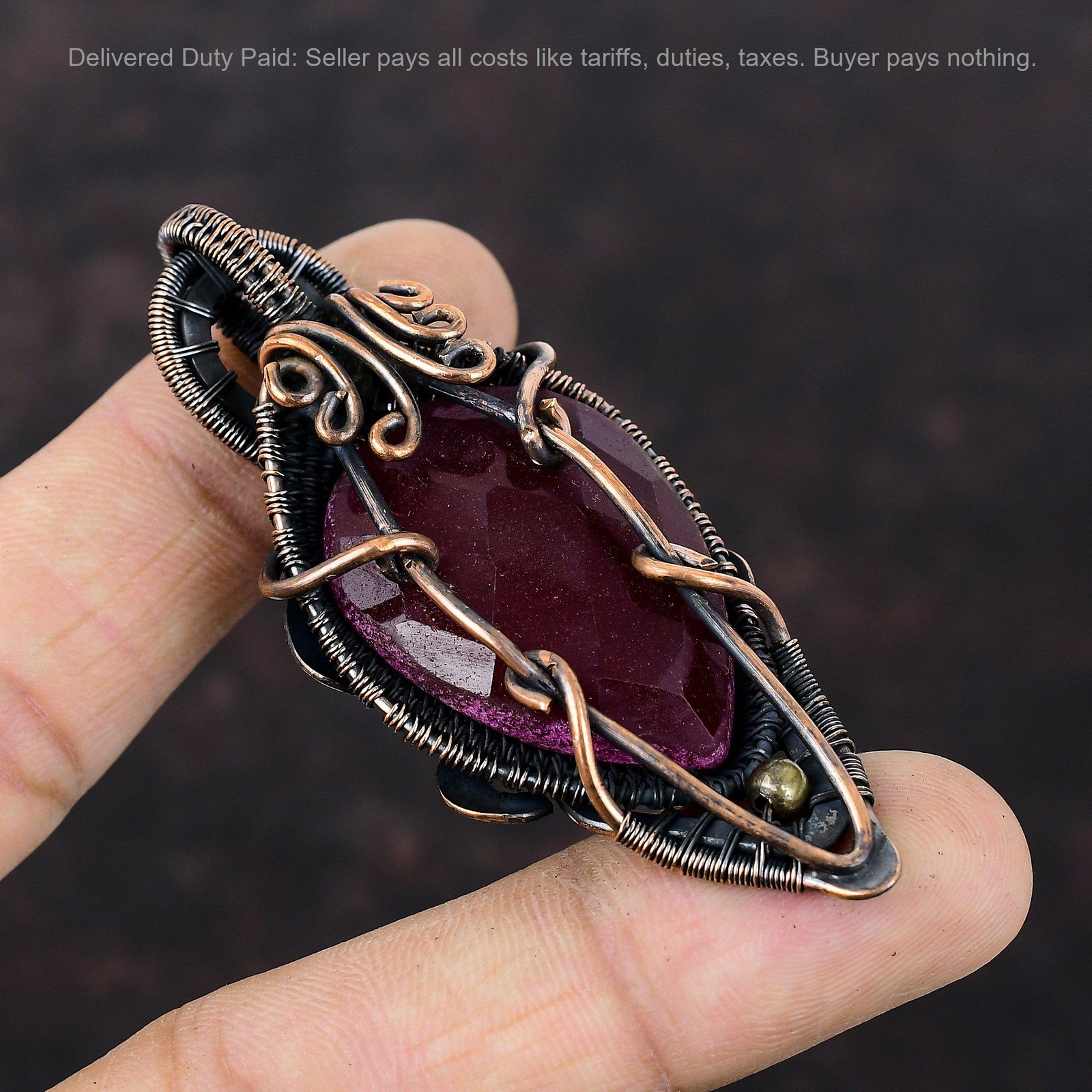 Copper Kashmir Rubi Gemstone Birthday New Wire Wrapped Daughter Pendant Jewelry