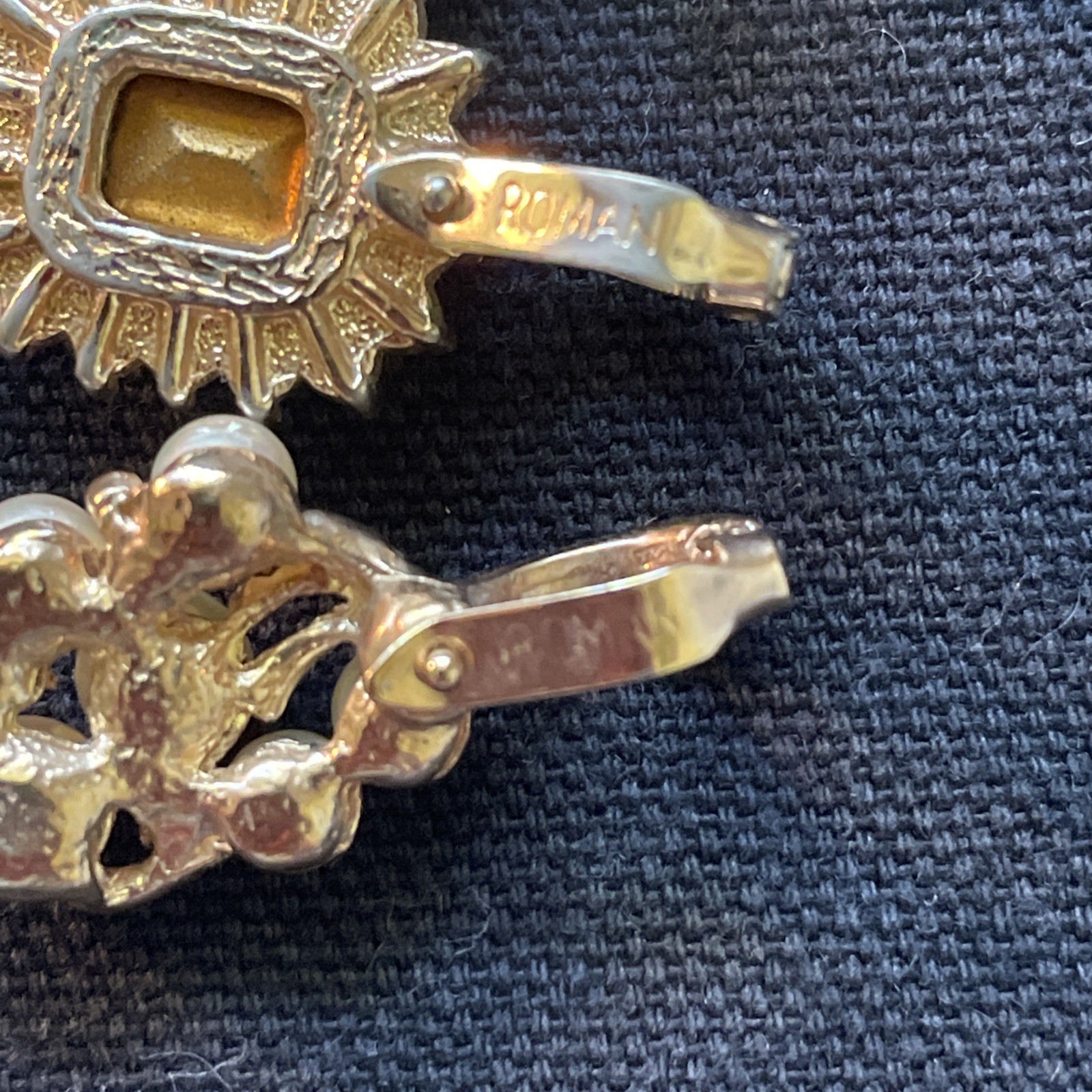 Vintage Roman Signed Pendants Lot of 4 Gold Tone Rhinestone Faux Pearl & Stones