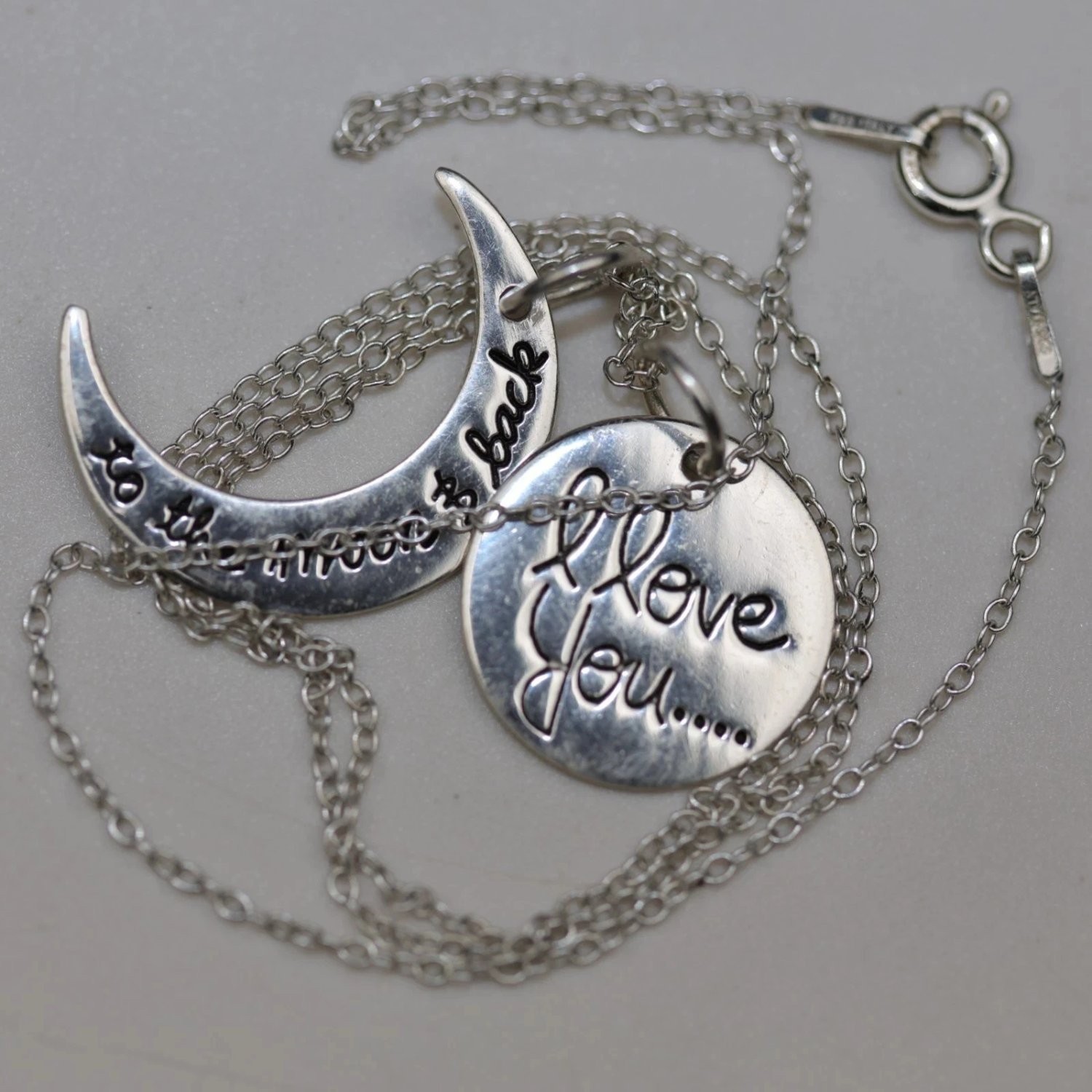 Sterling Silver I Love You to the Moon and Back Pendant Necklace 925 Italy 18