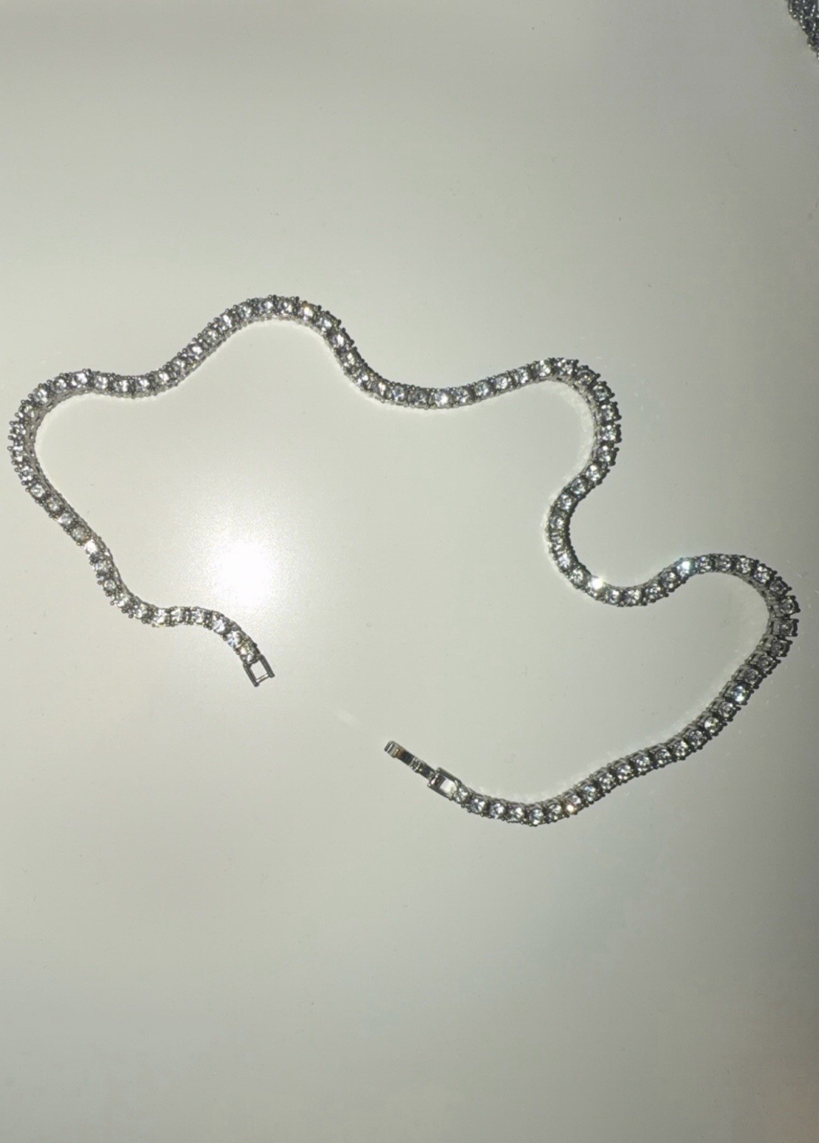 Silver Tone Round White/Colorless Crystal Tennis Necklace Chain
