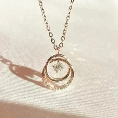 Women’s Elegant Pendant Necklace Round Simulated Diamond 14K Yellow Gold Plated