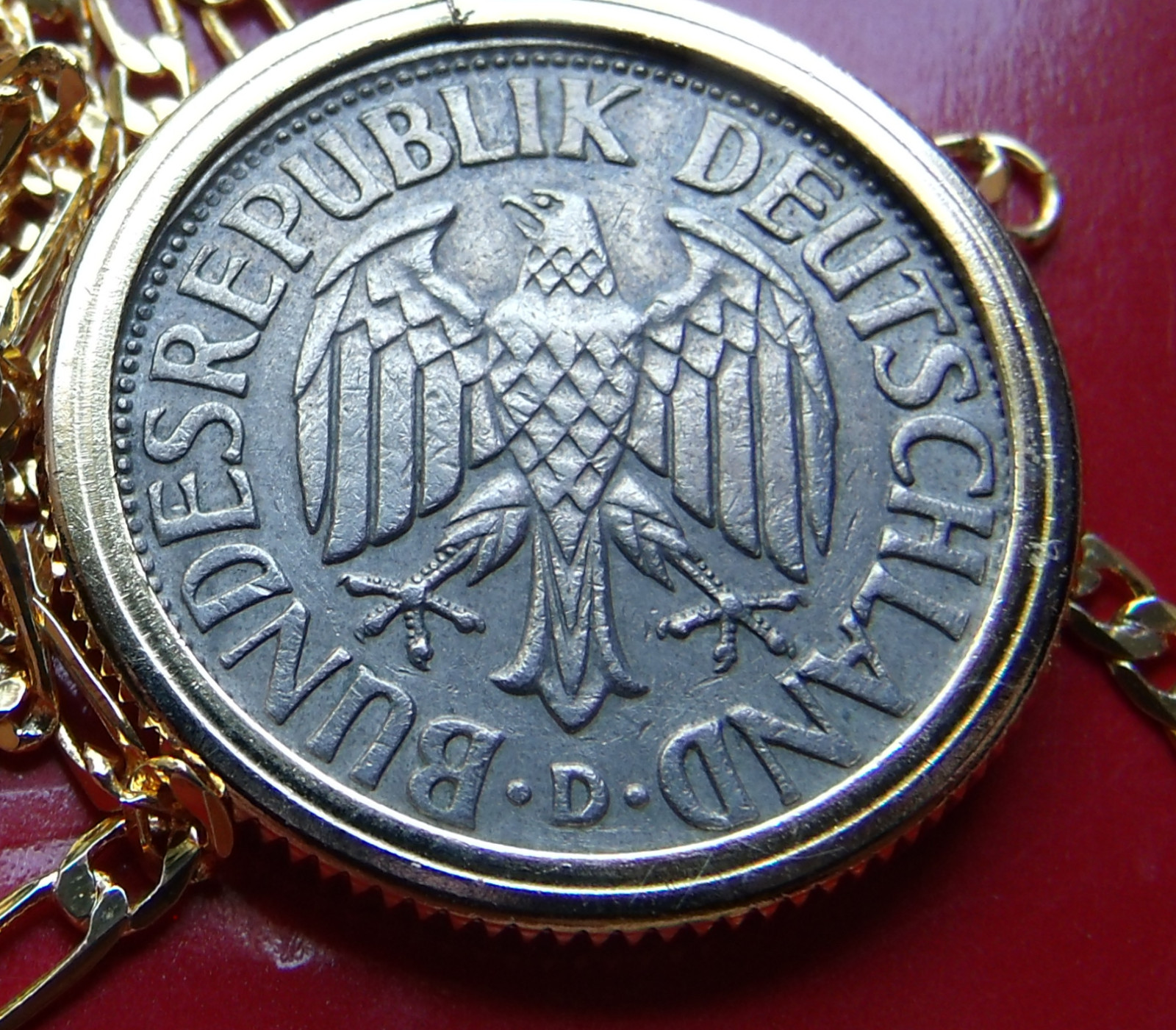 Germany One Deutschemark Coin Pendant on a 22″ Gold Filled Link Chain