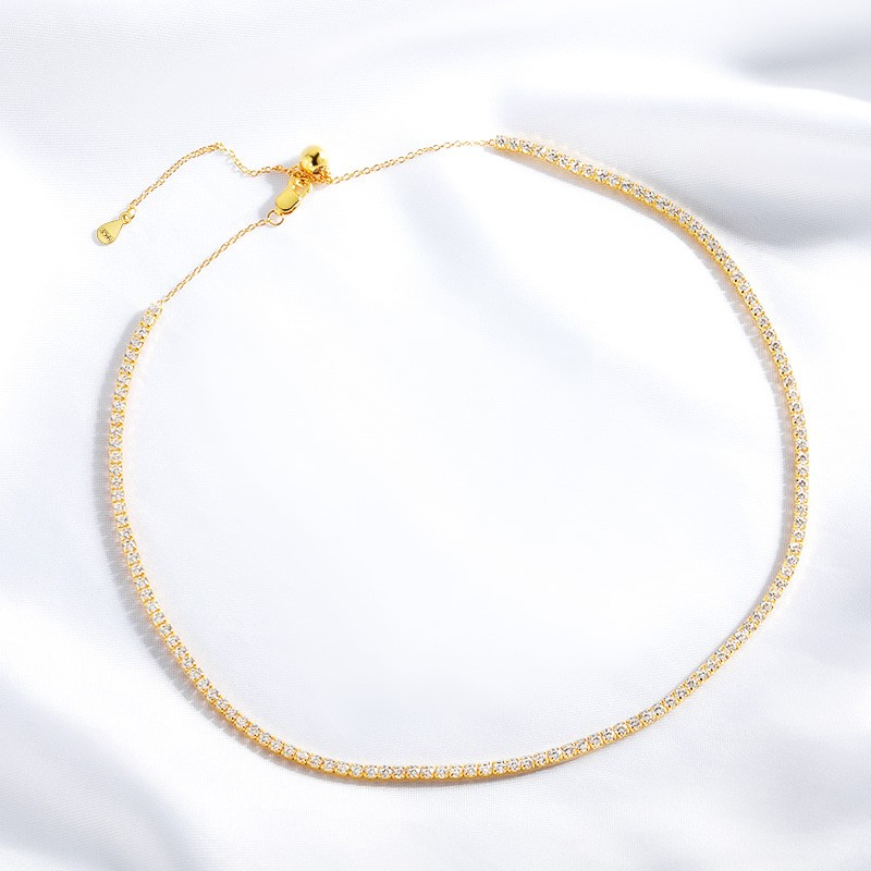 2mm Real Moissanite Tennis Chain Necklace 925 Sterling Silver Adjustable Choker