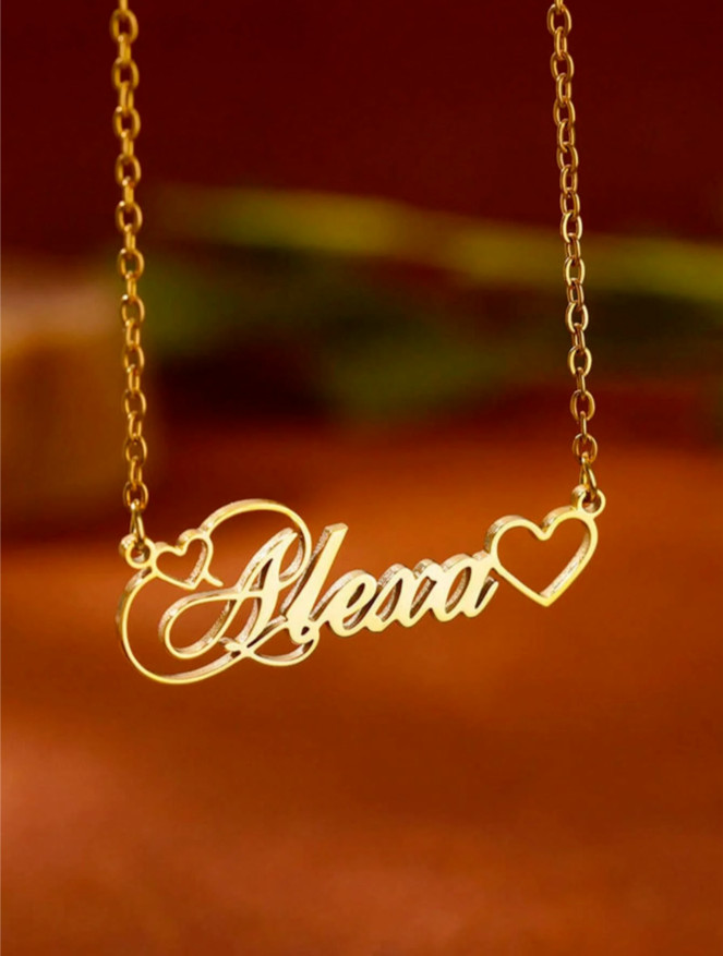 Personalized Heart Name Necklace Gold Silver Jewelry Stainless Steel Anniversary