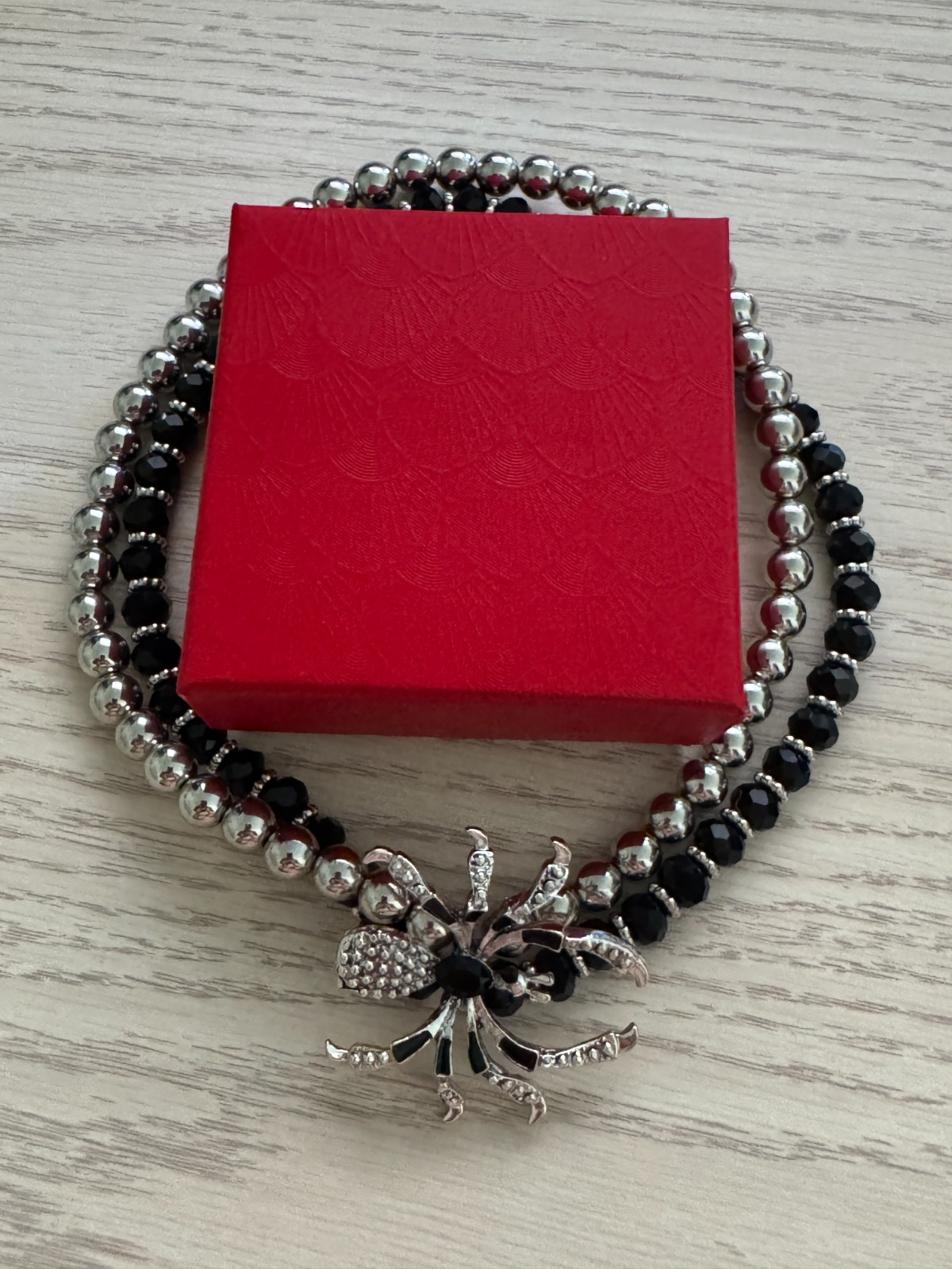 Gothic Halloween Spider Crystal Beaded Double Layer Elastic Necklace or Bracelet