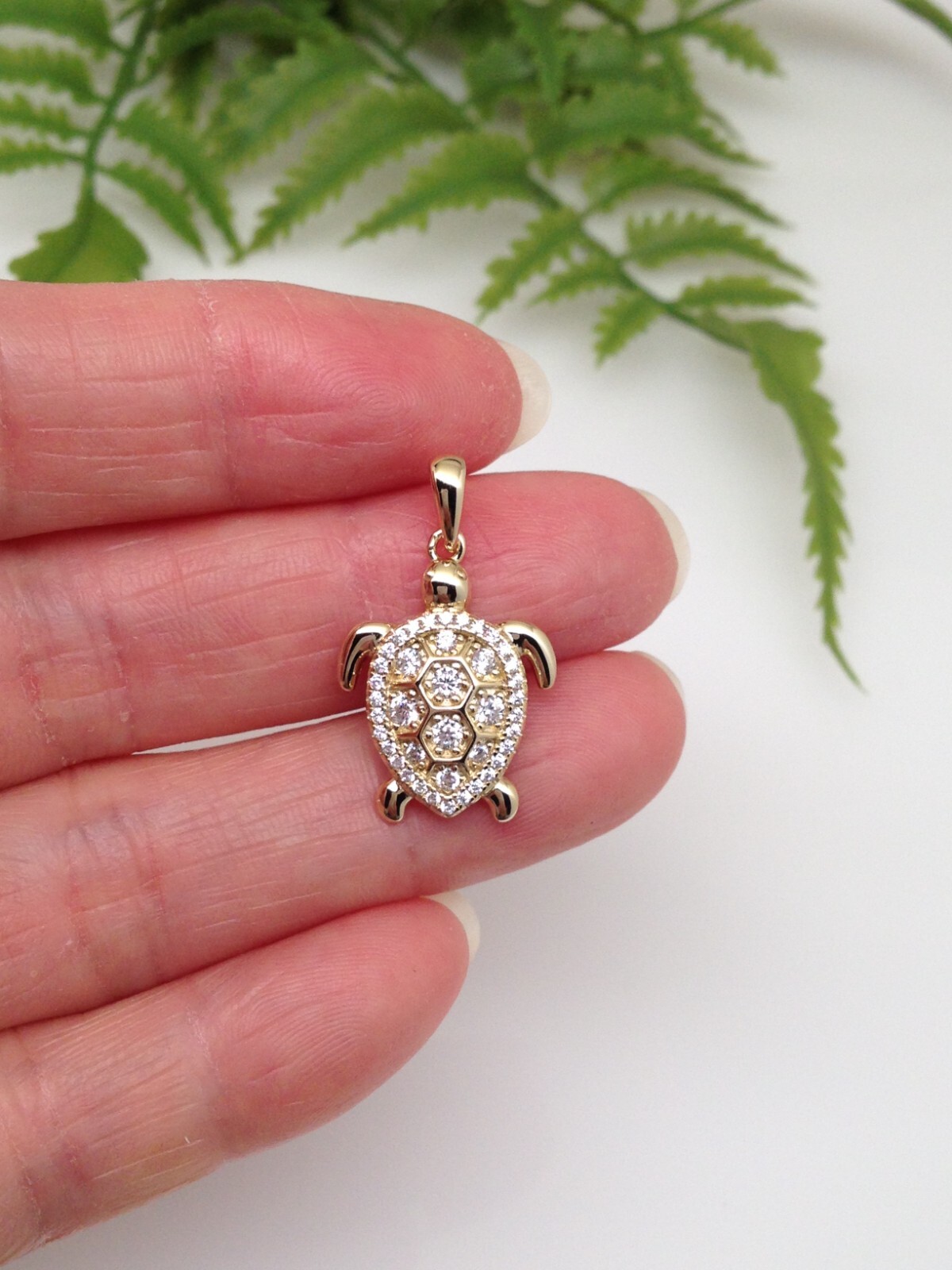 925 Sterling Silver CZ Gold Sea Turtle Pendant Small 18mm(0.71″)/24mm(0.94″)